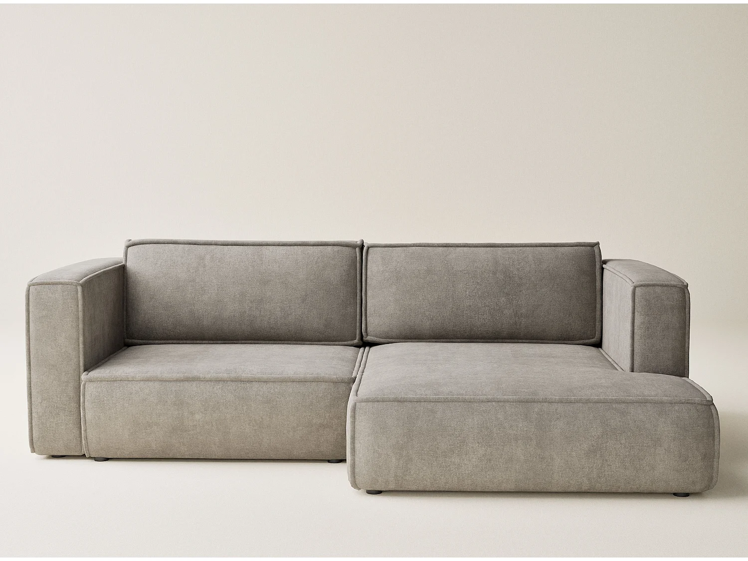 Canapé d'angle droit avec fonction lit en tissu chenille taupe VELTO