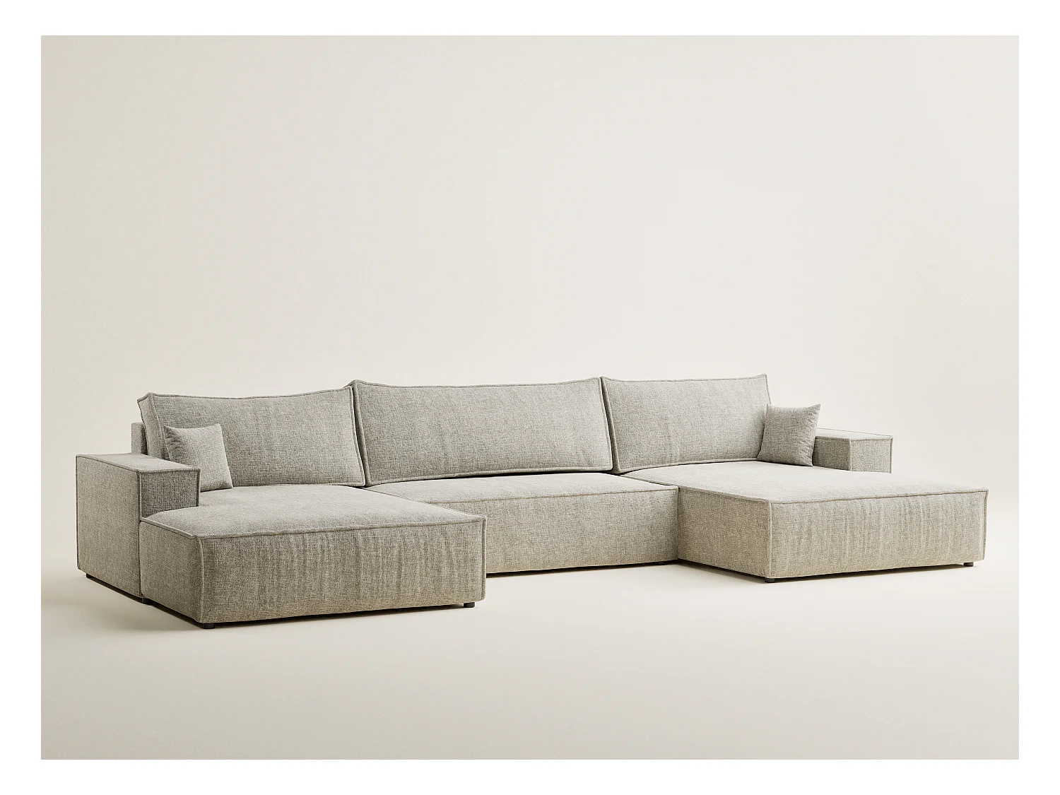 Canapé d'angle panoramique avec fonction lit en tissu chenille beige KYOTO