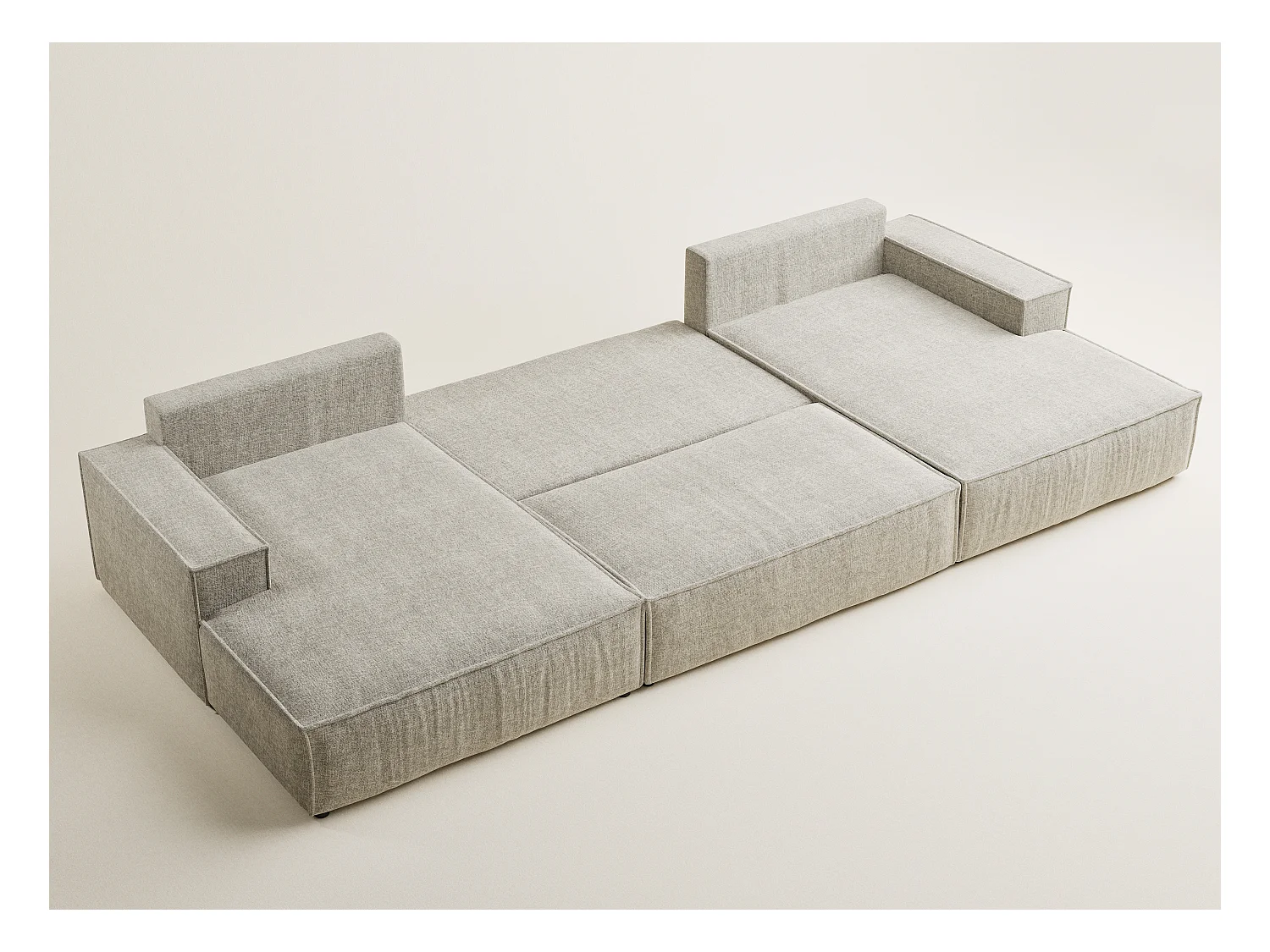 Canapé d'angle panoramique avec fonction lit en tissu chenille beige KYOTO