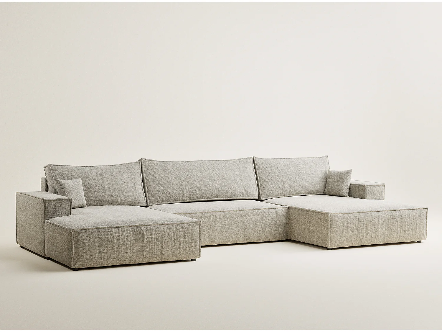 Canapé d'angle panoramique avec fonction lit en tissu chenille beige KYOTO