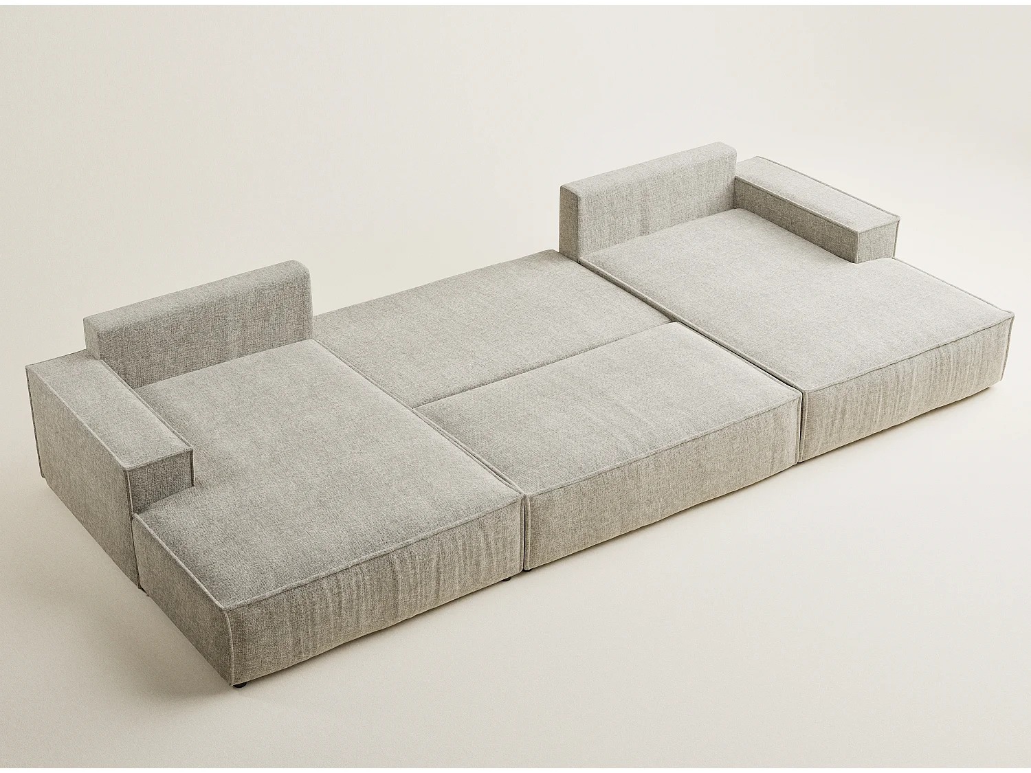 Canapé d'angle panoramique avec fonction lit en tissu chenille beige KYOTO