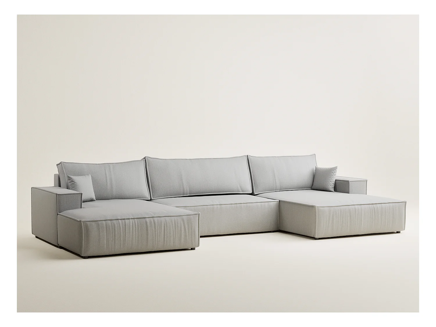 Canapé d'angle panoramique avec fonction lit en tissu tressé beige gris KYOTO