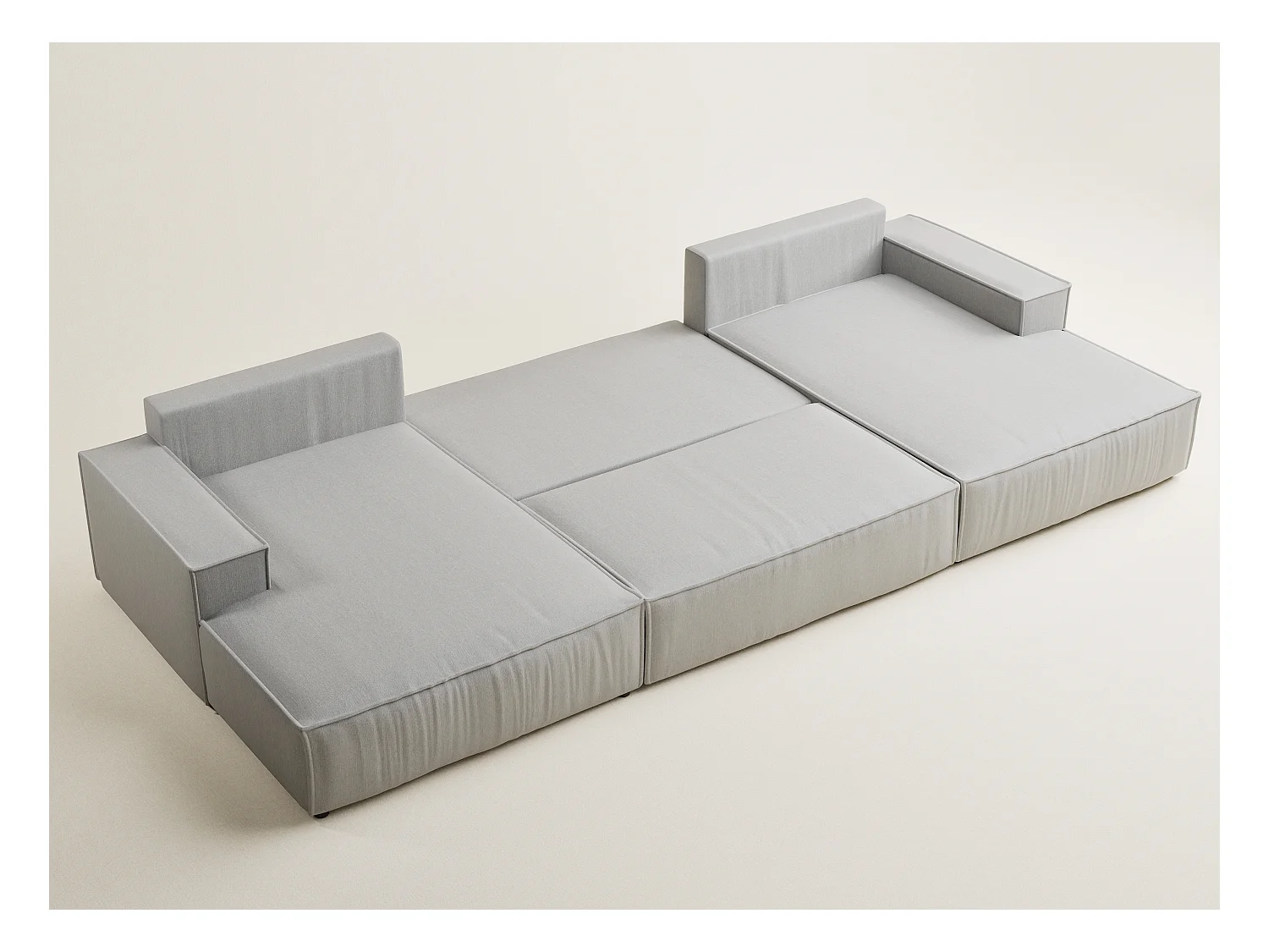 Canapé d'angle panoramique avec fonction lit en tissu tressé beige gris KYOTO