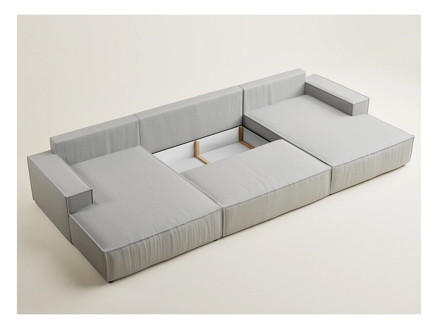 Canapé d'angle panoramique avec fonction lit en tissu tressé beige gris KYOTO