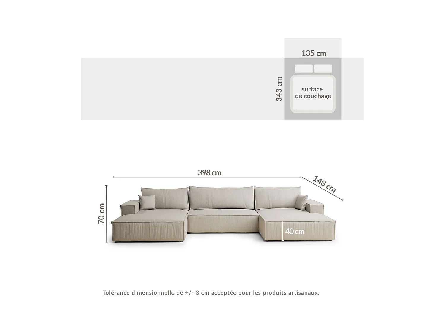 Canapé d'angle panoramique avec fonction lit en tissu tressé beige gris KYOTO