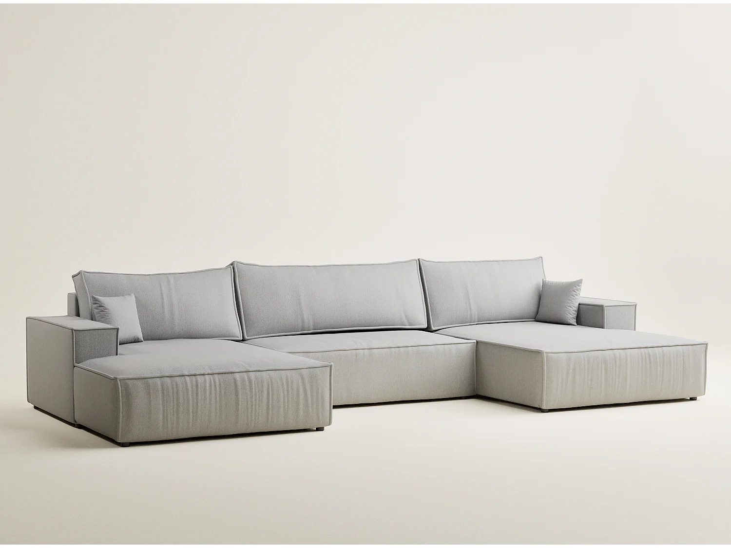 Canapé d'angle panoramique avec fonction lit en tissu tressé beige gris KYOTO