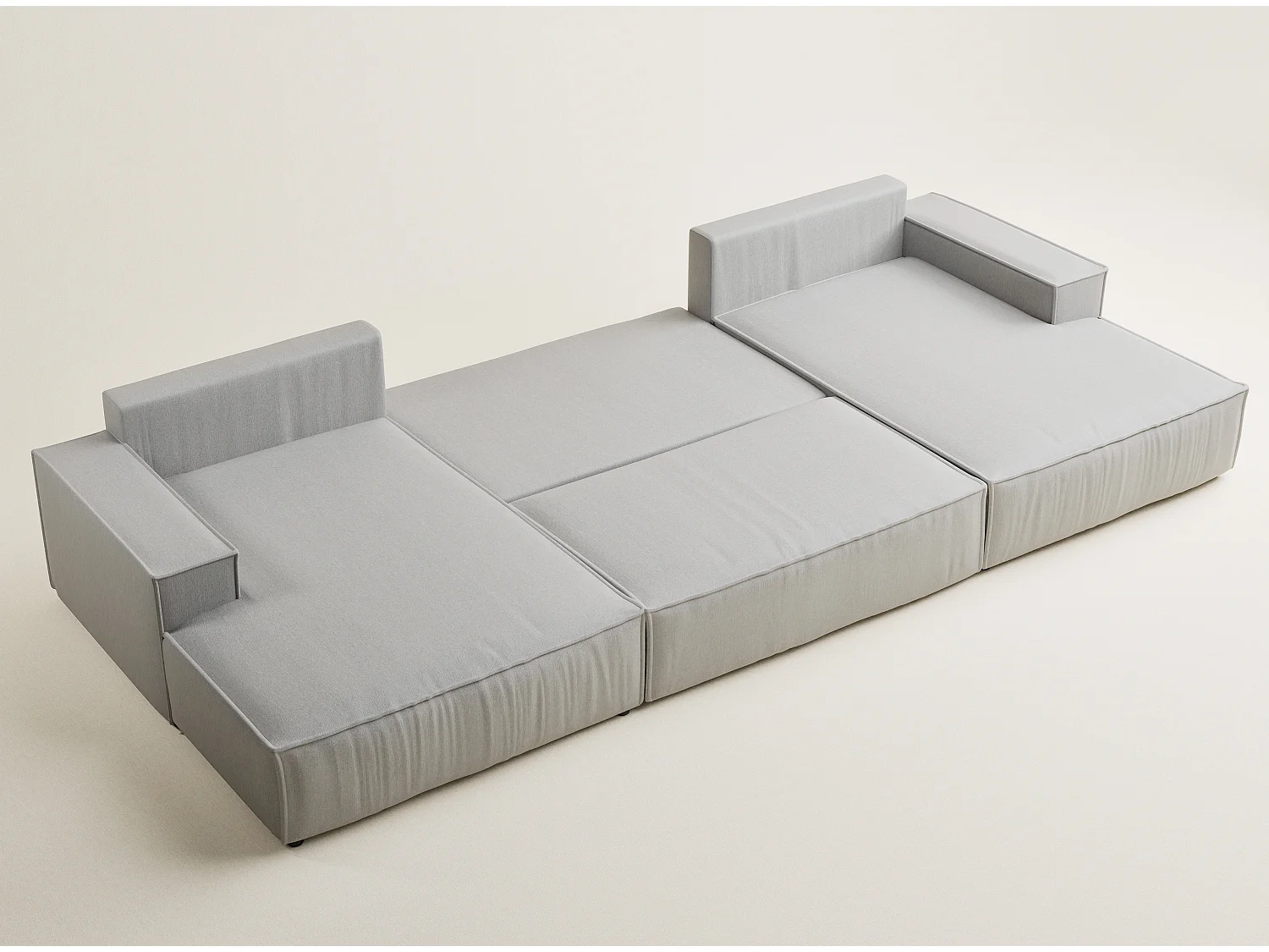 Canapé d'angle panoramique avec fonction lit en tissu tressé beige gris KYOTO