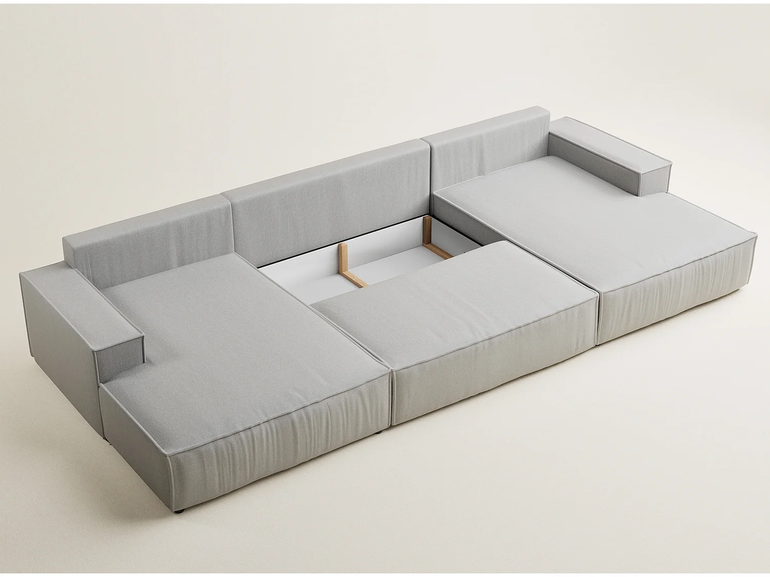 Canapé d'angle panoramique avec fonction lit en tissu tressé beige gris KYOTO