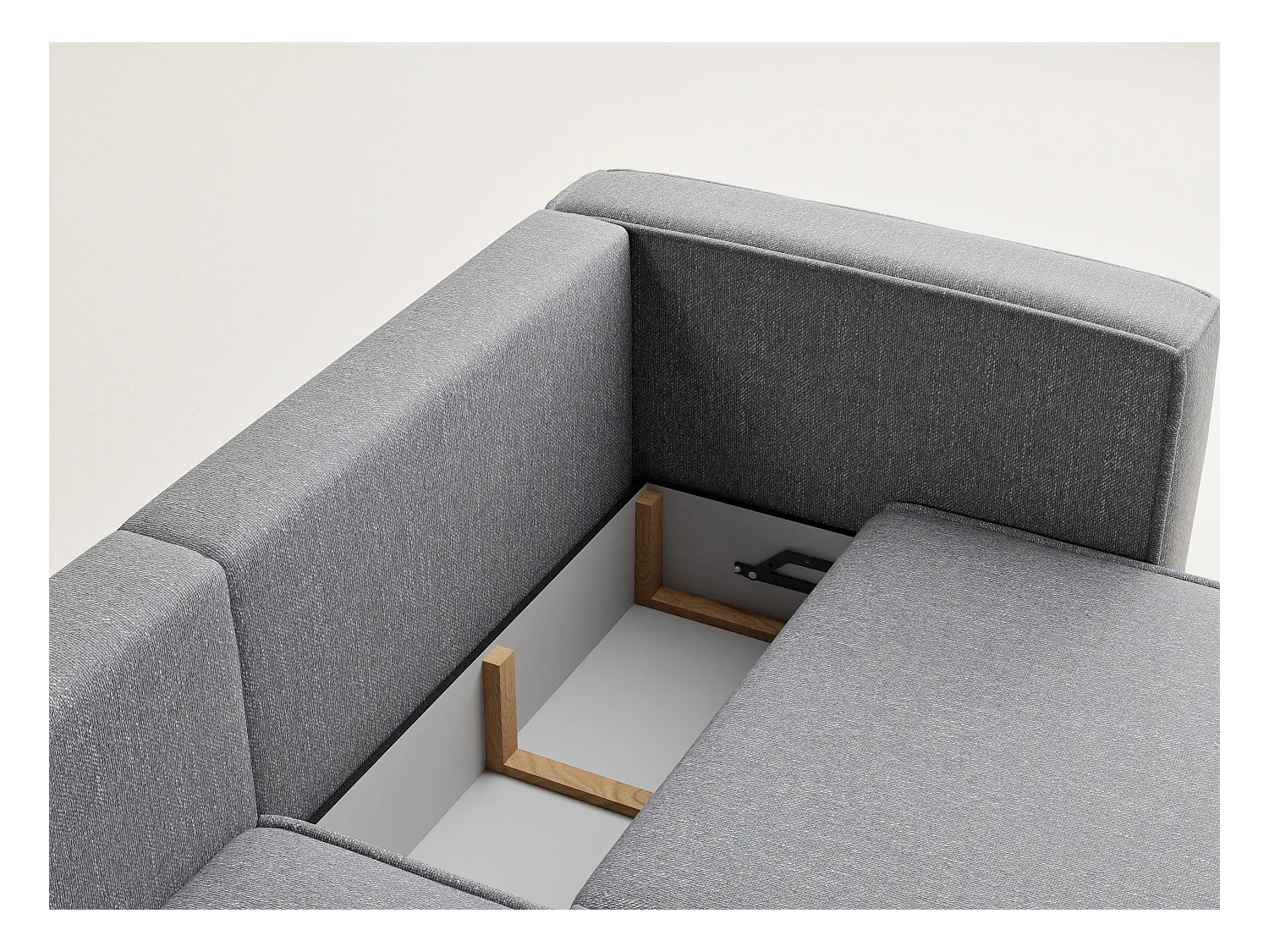 Canapé d'angle gauche avec fonction lit en tissu tressé gris VELTO