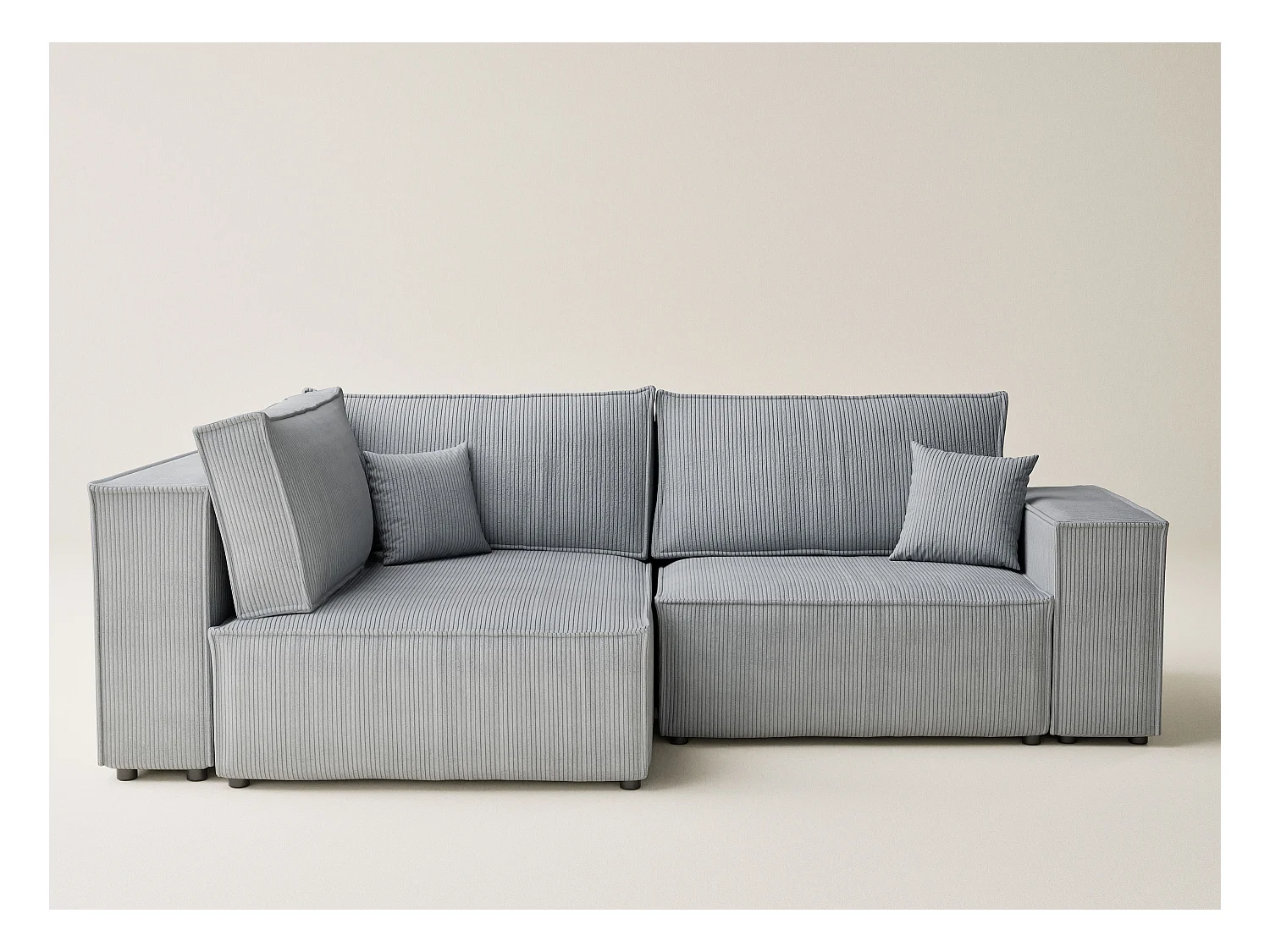 Canapé d'angle gauche avec fonction lit en velours gris clair TONGA