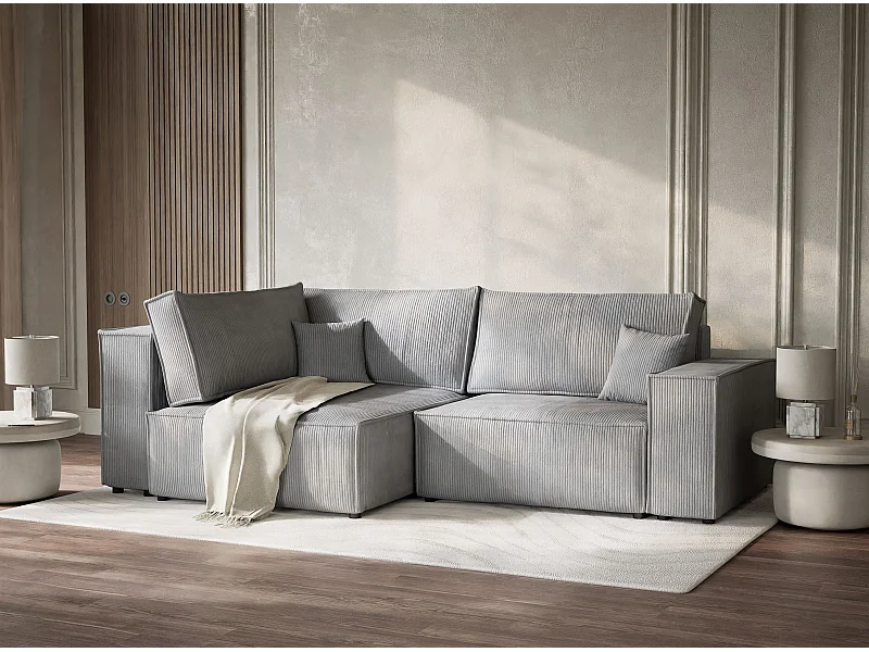 Ecksofa mit Schlaffunktion - Ecke Links - 3-Sitzer - Samtstoff - hellgrau - TONGA