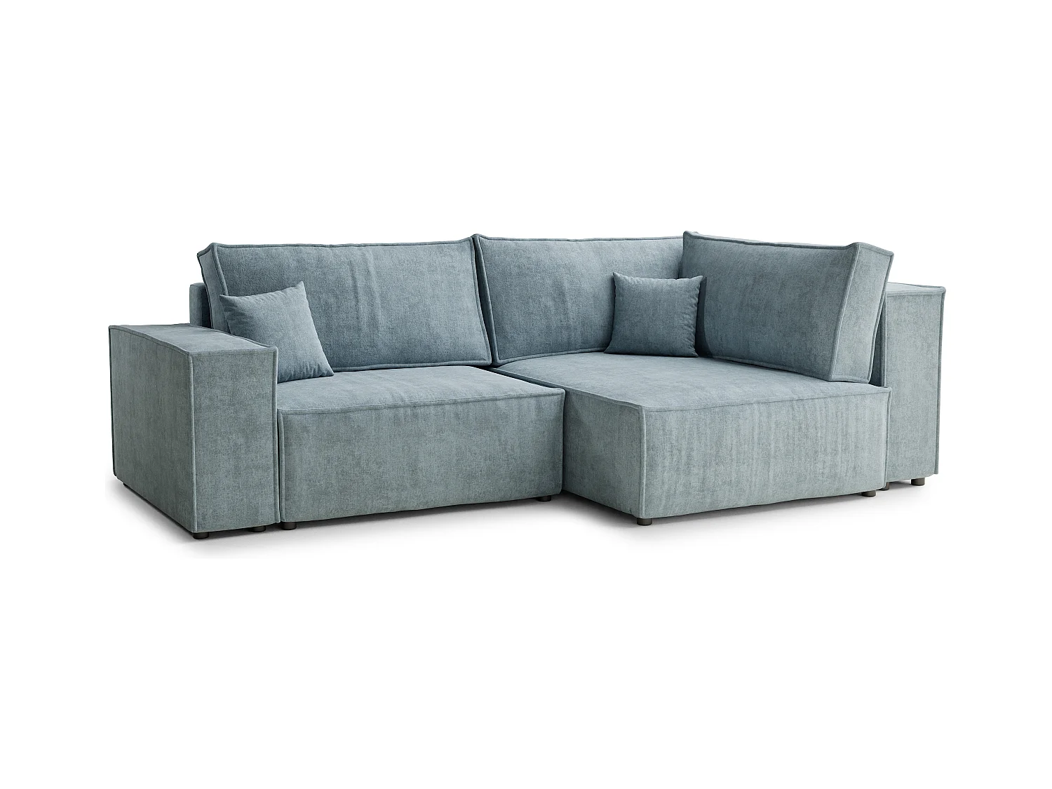 Canapé d'angle droit avec fonction lit en tissu chenille bleu clair TONGA