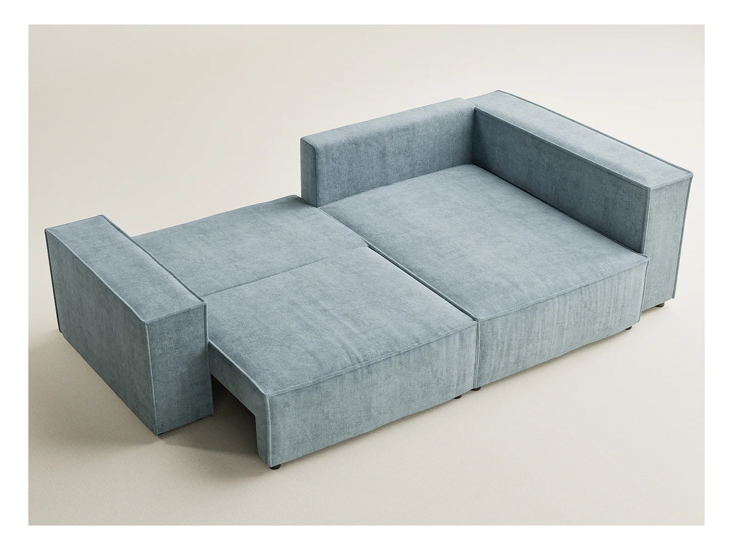 Canapé d'angle droit avec fonction lit en tissu chenille bleu clair TONGA