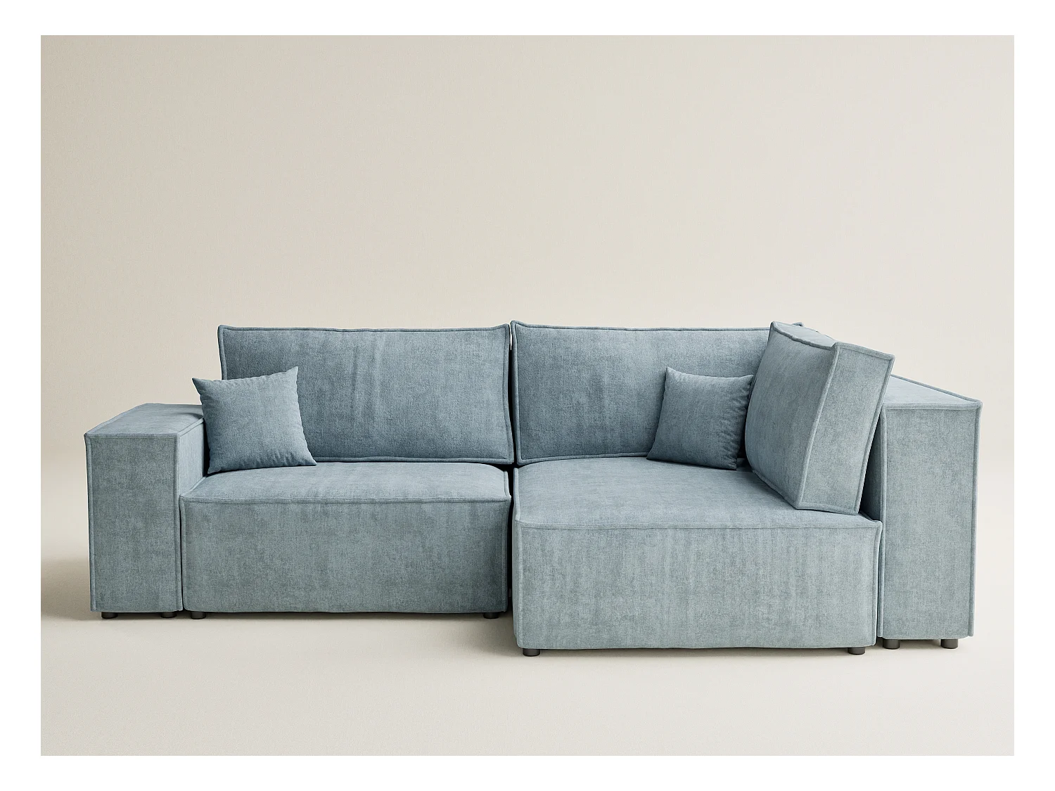 Canapé d'angle droit avec fonction lit en tissu chenille bleu clair TONGA