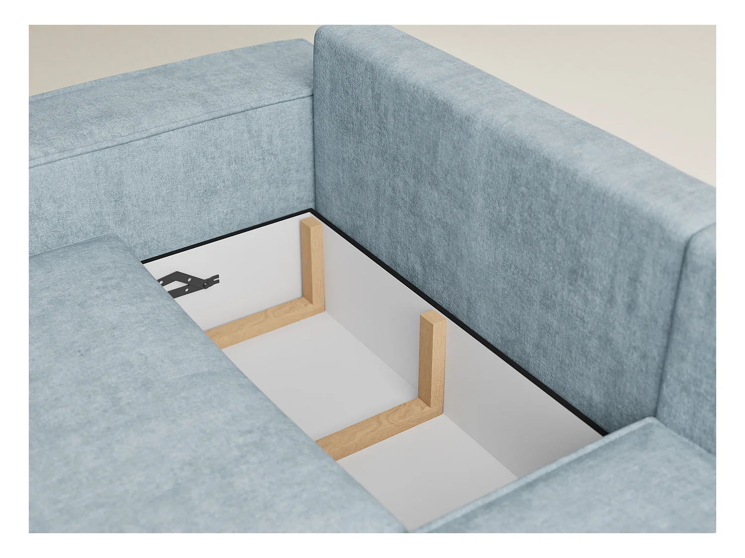 Canapé d'angle droit avec fonction lit en tissu chenille bleu clair TONGA