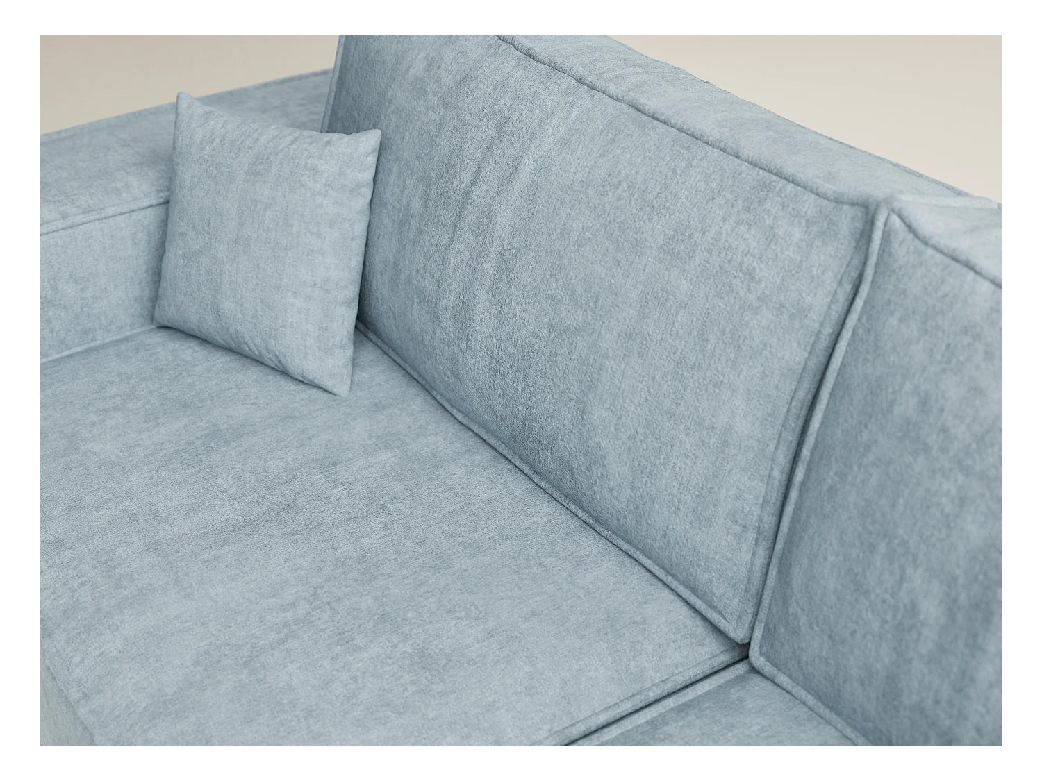 Canapé d'angle droit avec fonction lit en tissu chenille bleu clair TONGA