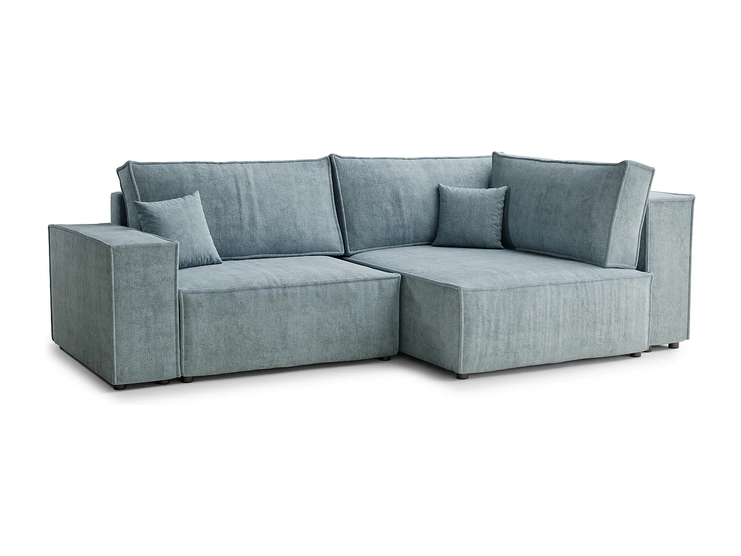 Canapé d'angle droit avec fonction lit en tissu chenille bleu clair TONGA