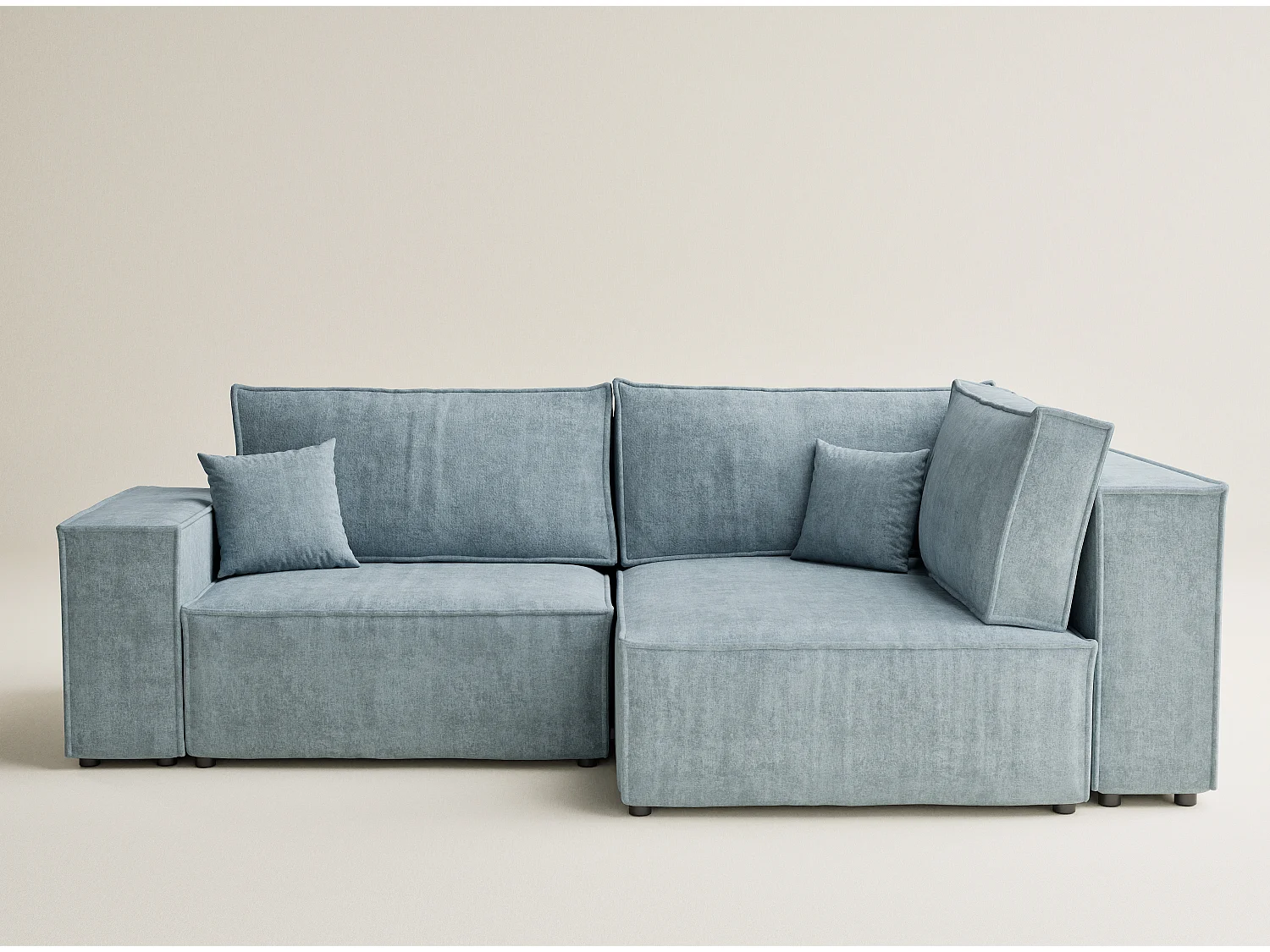 Canapé d'angle droit avec fonction lit en tissu chenille bleu clair TONGA