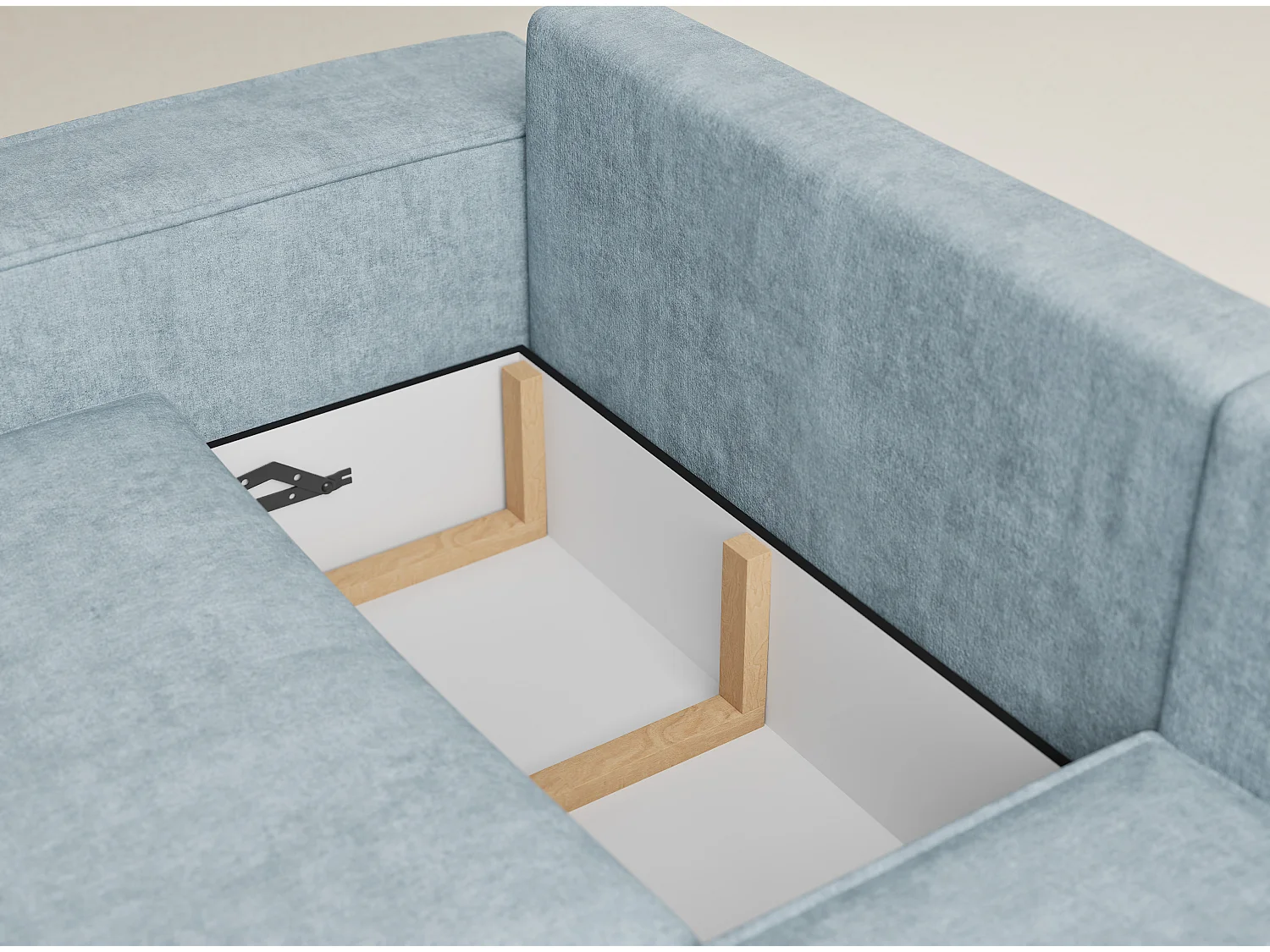 Canapé d'angle droit avec fonction lit en tissu chenille bleu clair TONGA