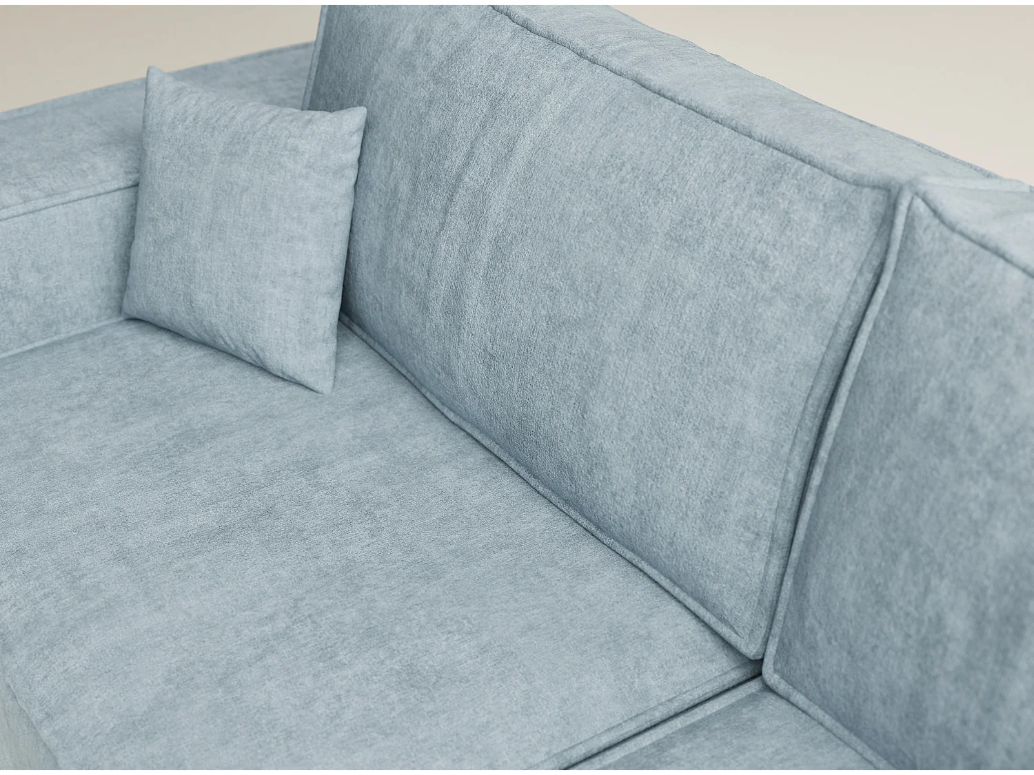 Canapé d'angle droit avec fonction lit en tissu chenille bleu clair TONGA