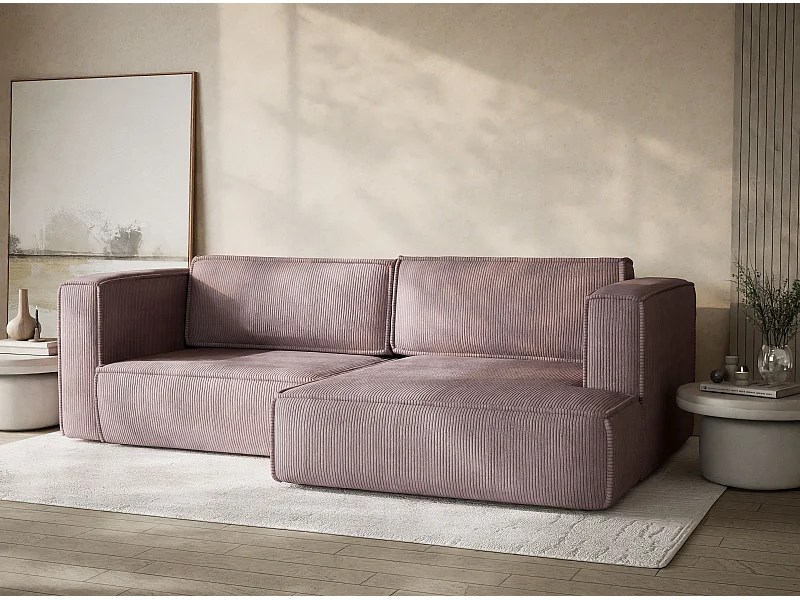 Canapé d'angle droit avec fonction lit en velours violet VELTO