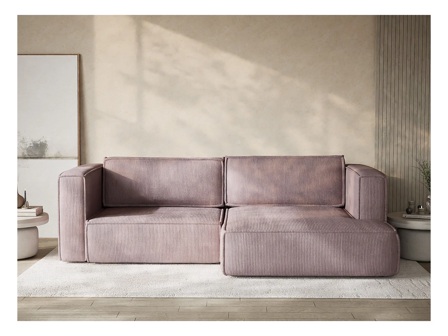 Canapé d'angle droit avec fonction lit en velours violet VELTO