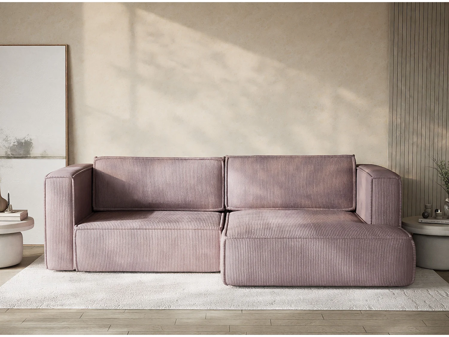 Canapé d'angle droit avec fonction lit en velours violet VELTO