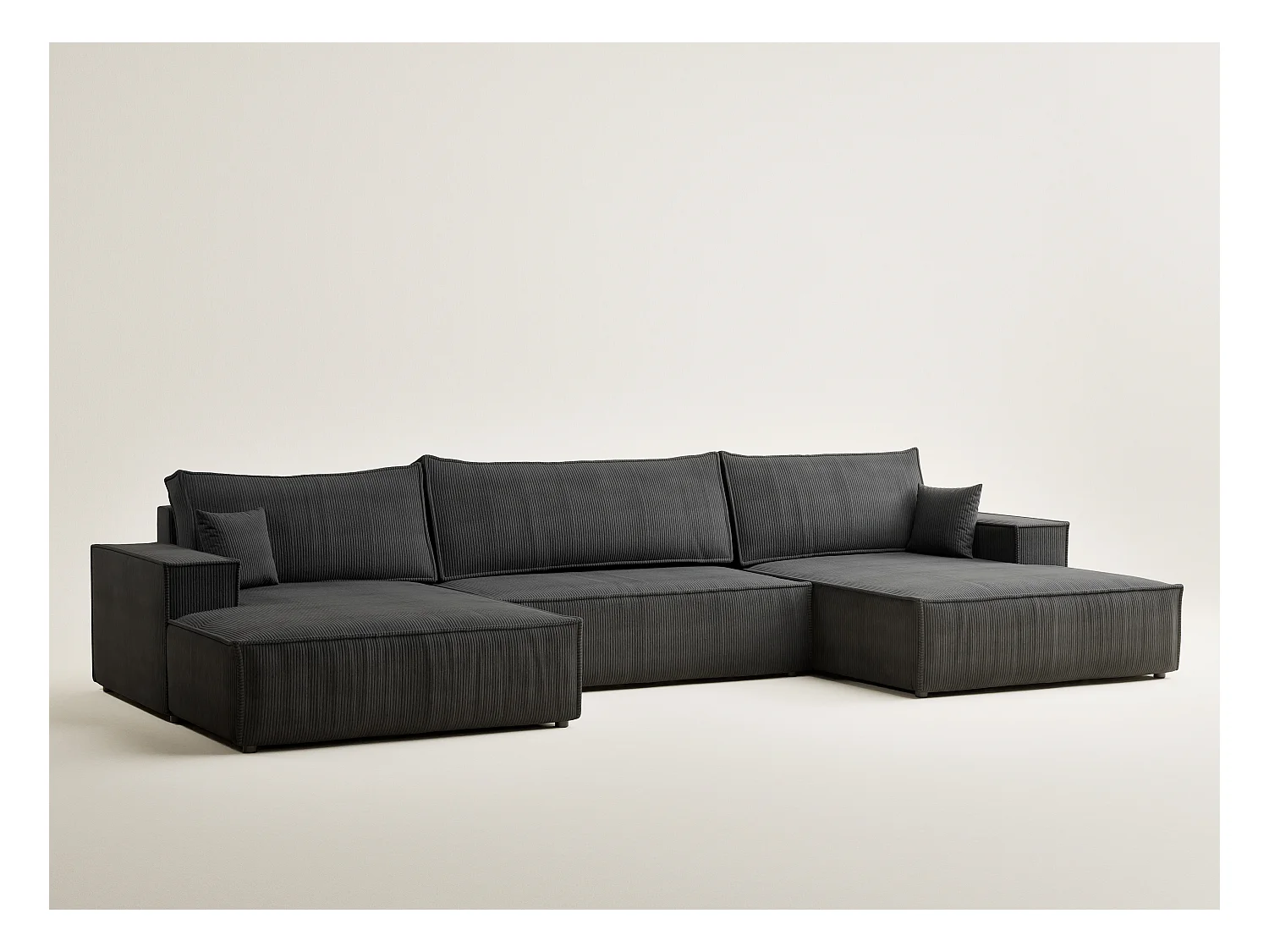 Canapé d'angle panoramique avec fonction lit en velours graphite KYOTO