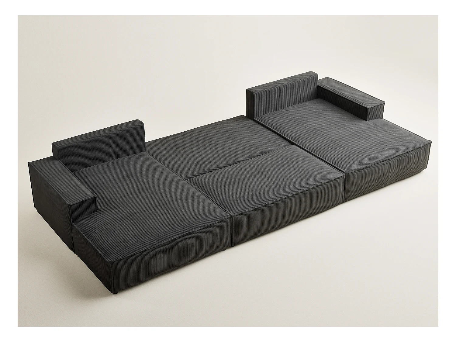 Canapé d'angle panoramique avec fonction lit en velours graphite KYOTO