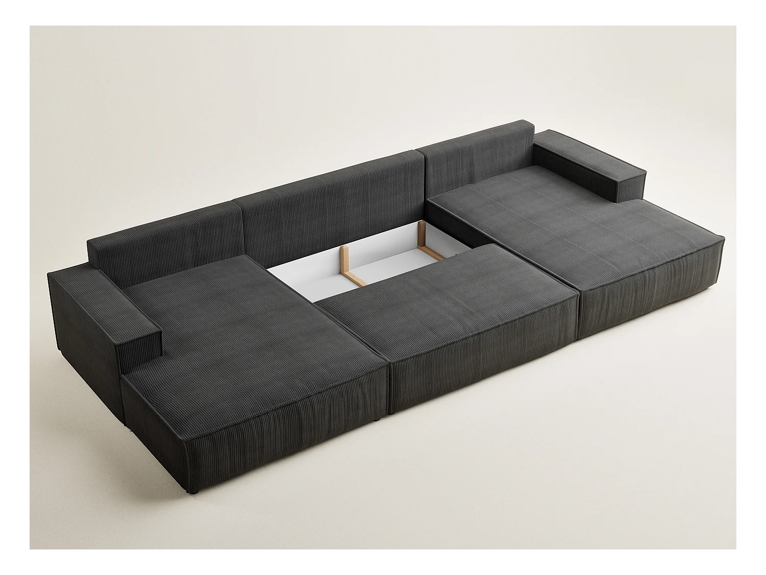 Canapé d'angle panoramique avec fonction lit en velours graphite KYOTO