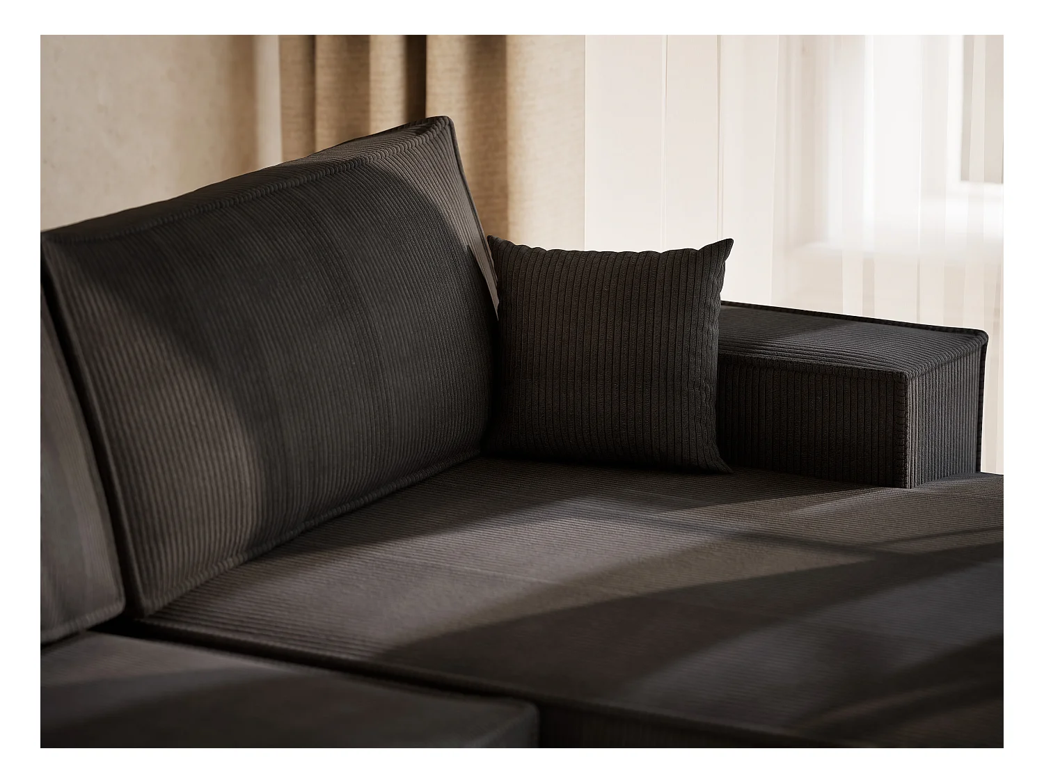 Canapé d'angle panoramique avec fonction lit en velours graphite KYOTO