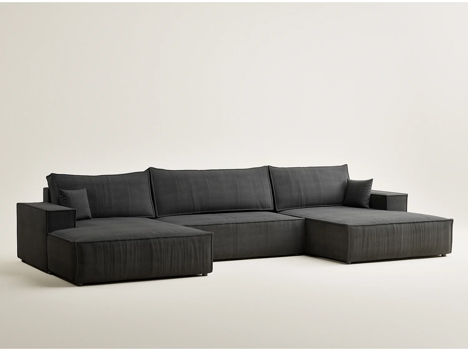Canapé d'angle panoramique avec fonction lit en velours graphite KYOTO