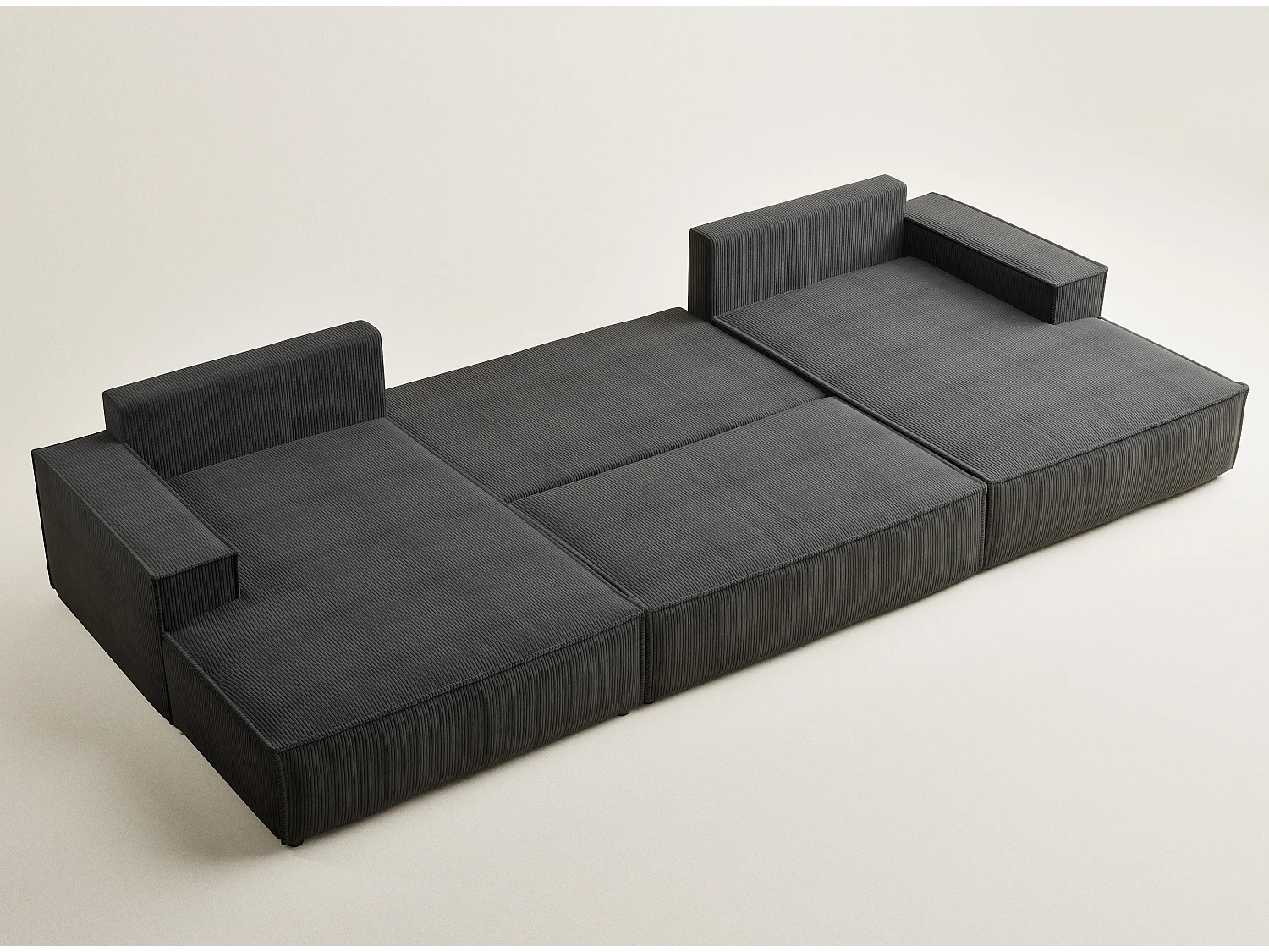 Canapé d'angle panoramique avec fonction lit en velours graphite KYOTO