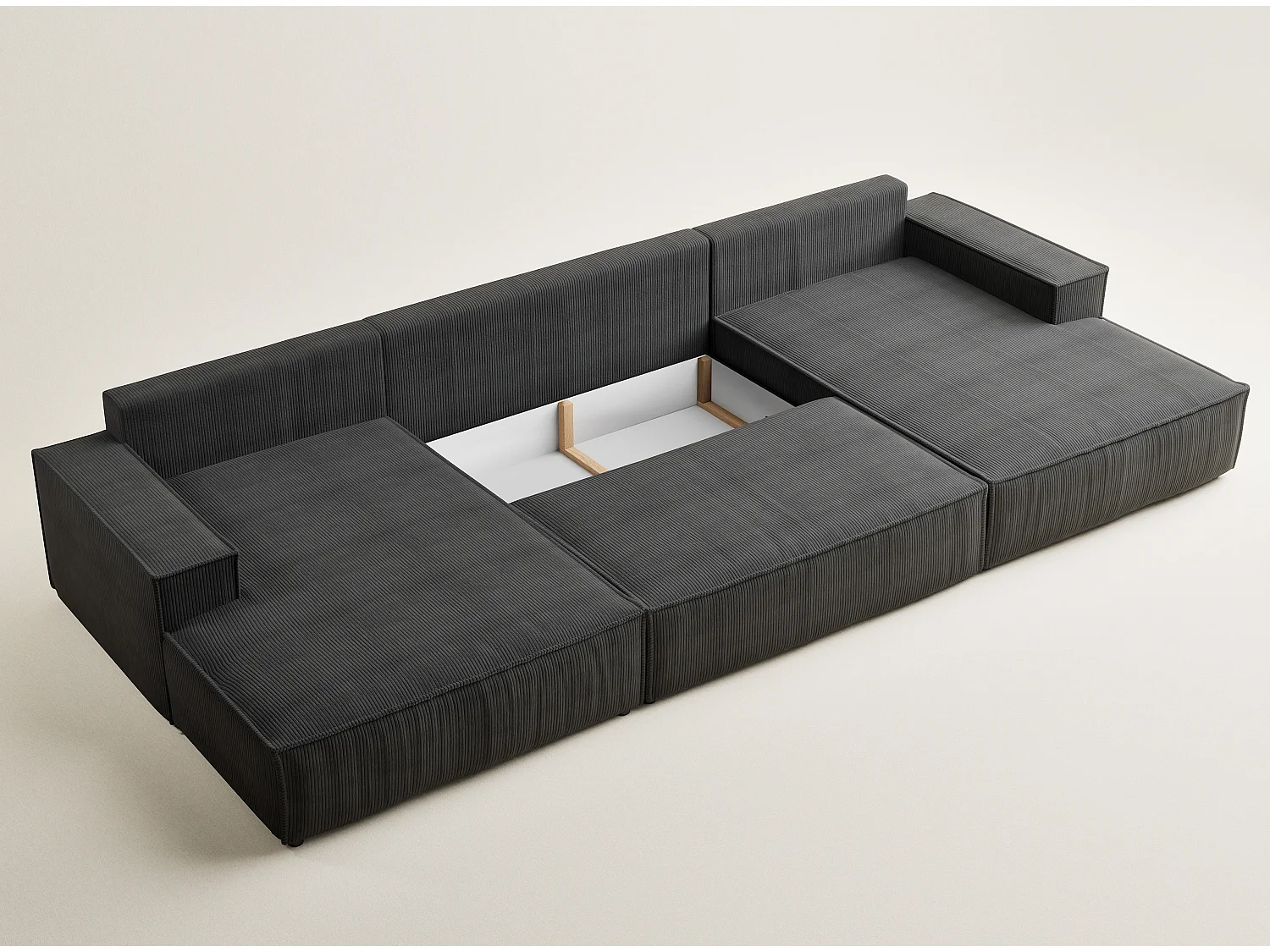 Canapé d'angle panoramique avec fonction lit en velours graphite KYOTO