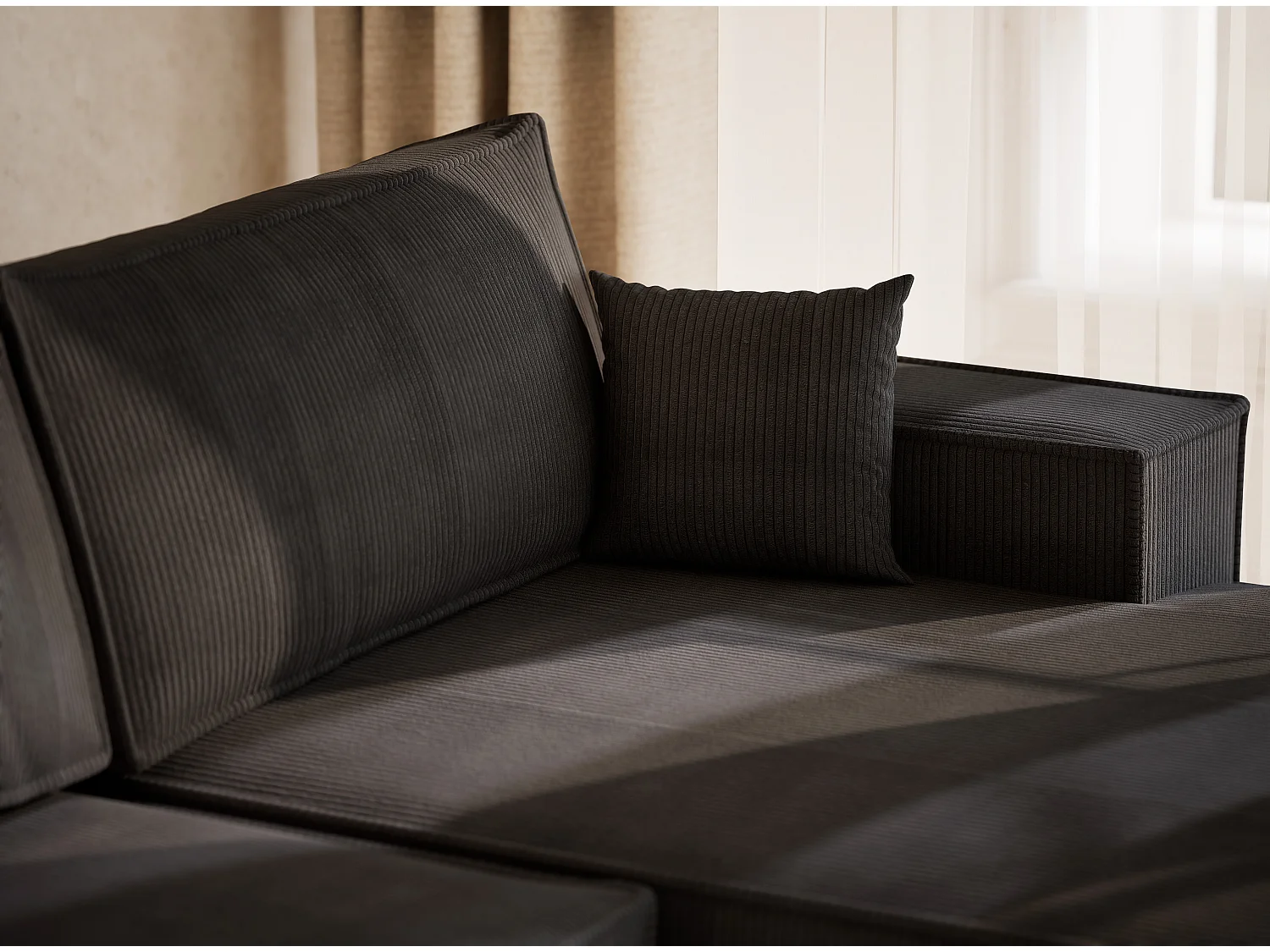 Canapé d'angle panoramique avec fonction lit en velours graphite KYOTO