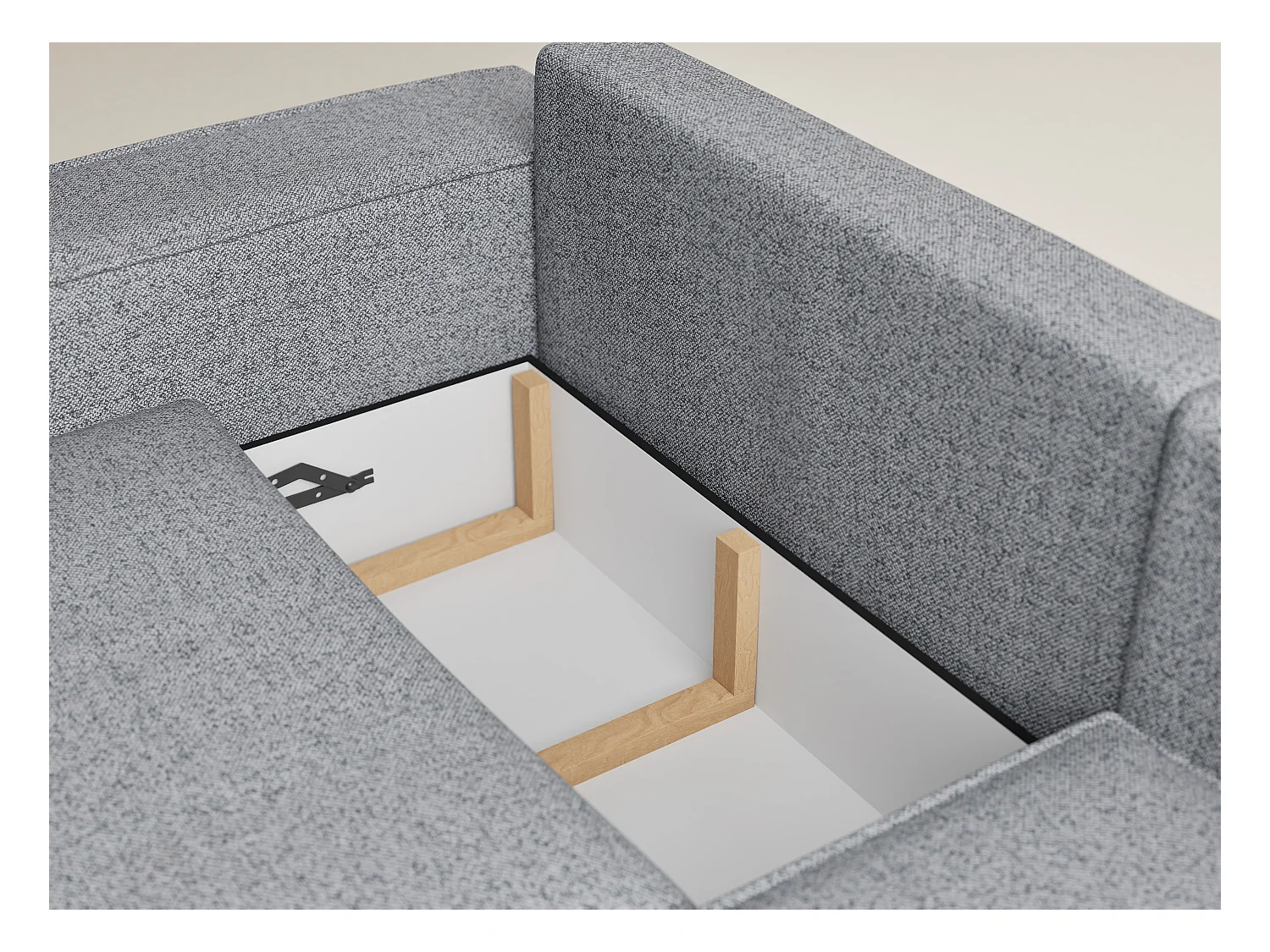 Canapé d'angle droit avec fonction lit en tissu tressé gris TONGA