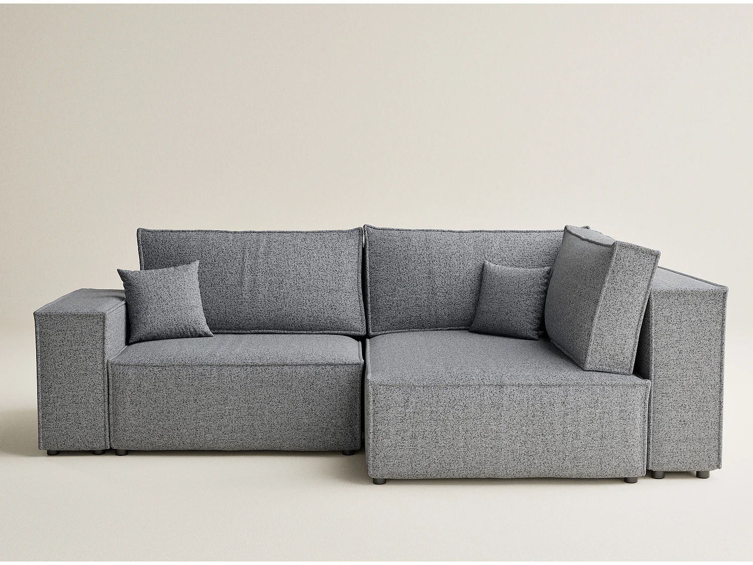 Canapé d'angle droit avec fonction lit en tissu tressé gris TONGA