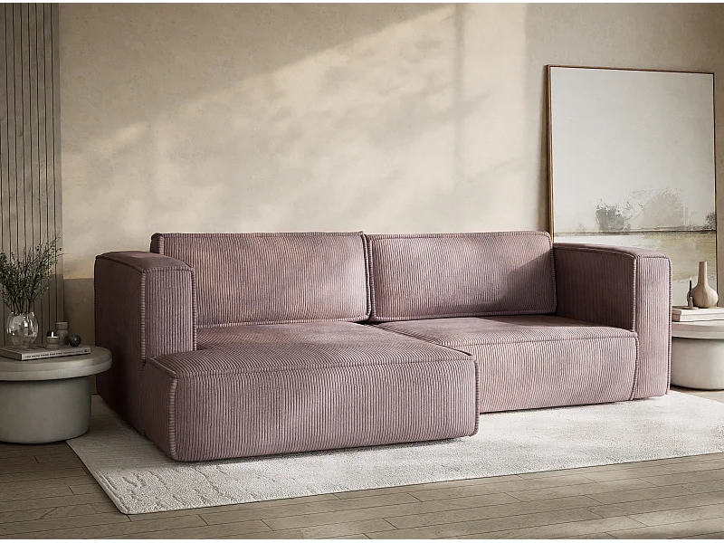 Canapé d'angle gauche avec fonction lit en velours violet VELTO