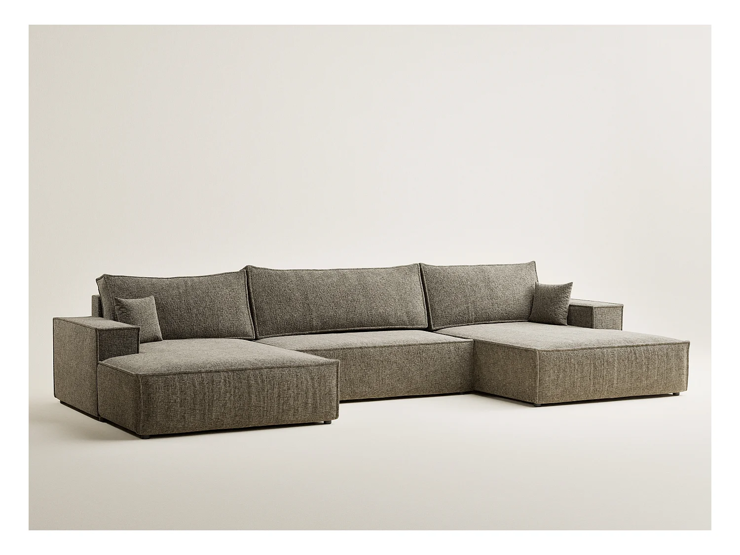 Canapé d'angle panoramique avec fonction lit en tissu chenille taupe KYOTO