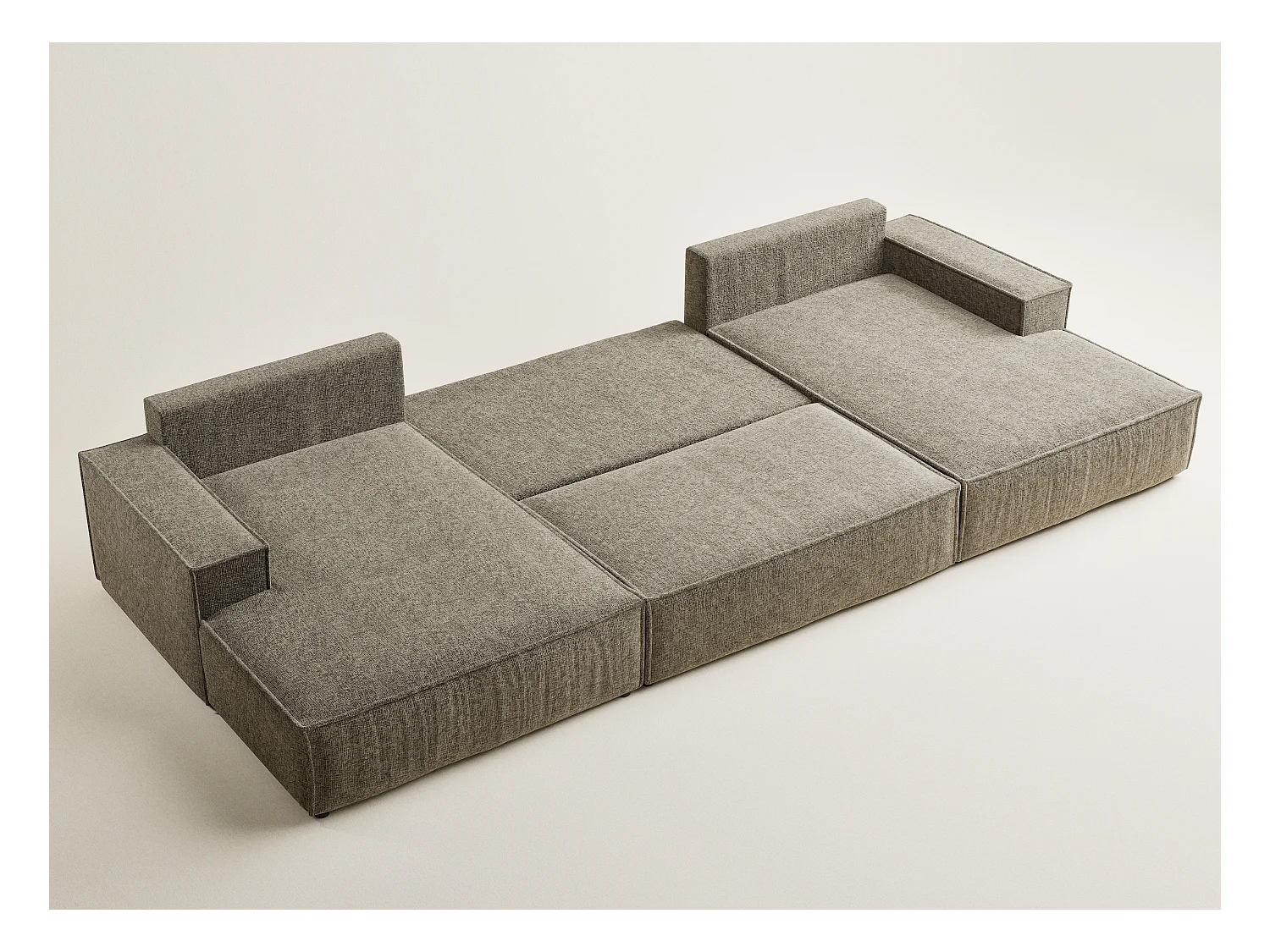 Canapé d'angle panoramique avec fonction lit en tissu chenille taupe KYOTO