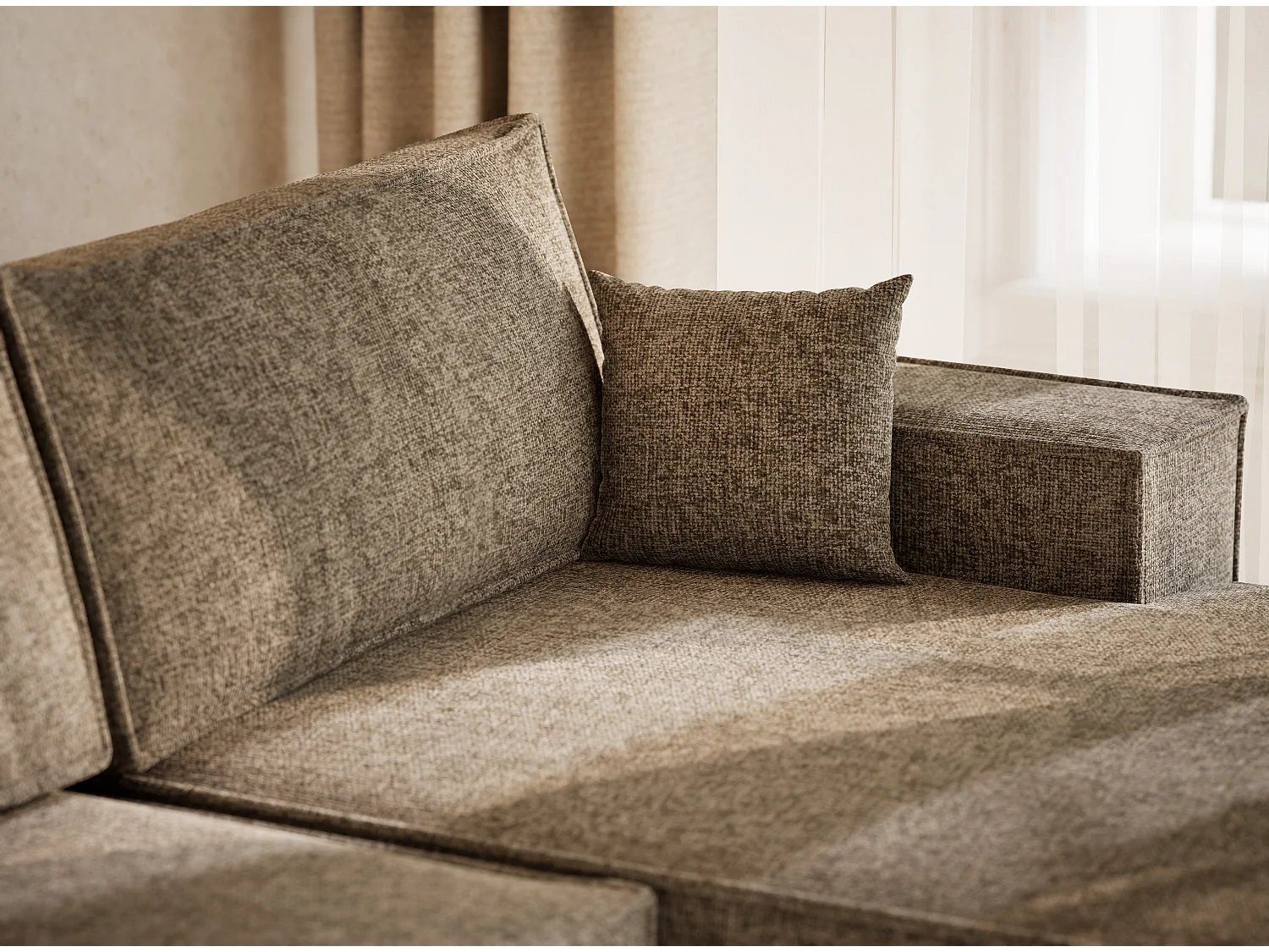 Canapé d'angle panoramique avec fonction lit en tissu chenille brun KYOTO