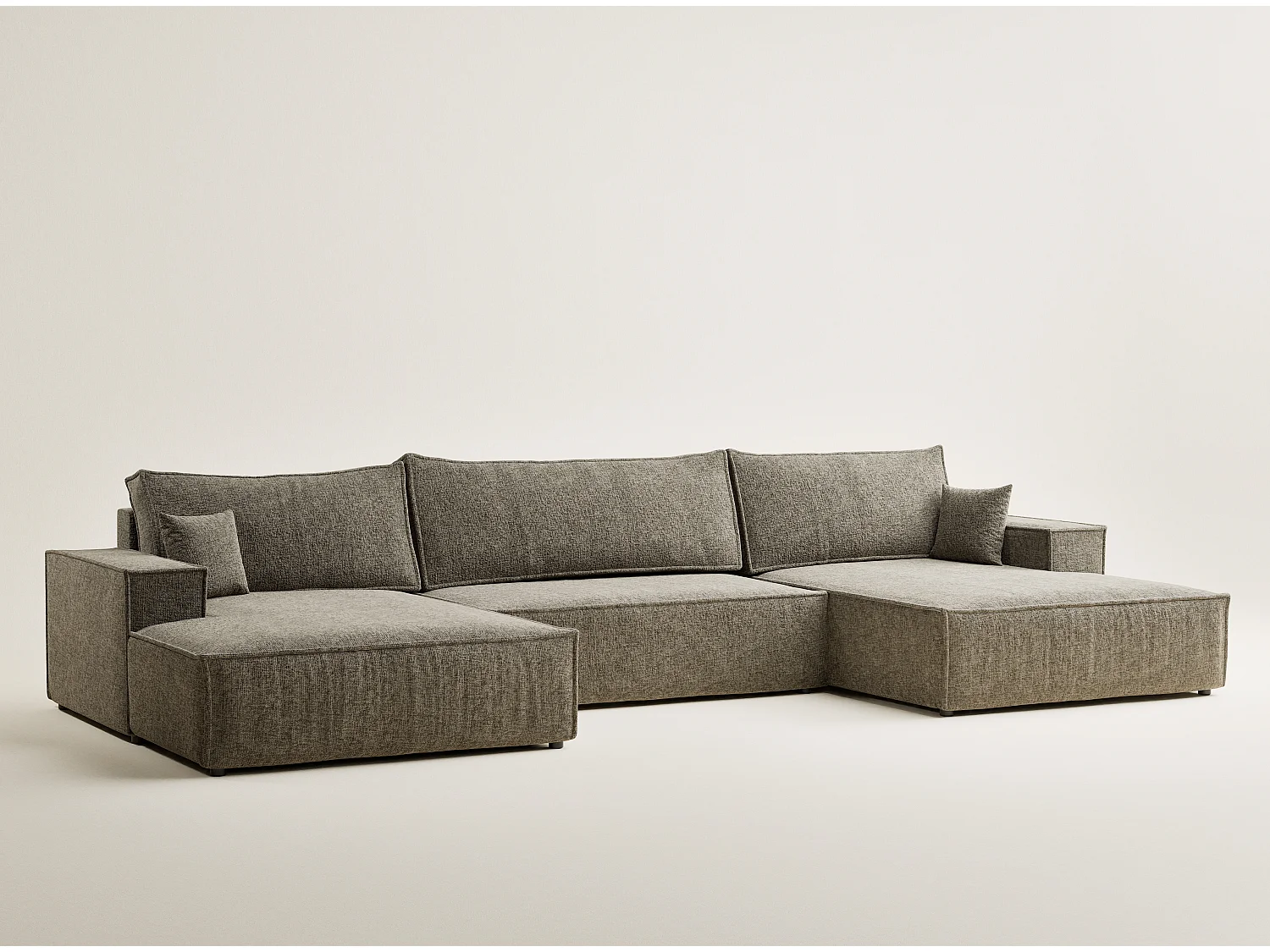 Canapé d'angle panoramique avec fonction lit en tissu chenille brun KYOTO