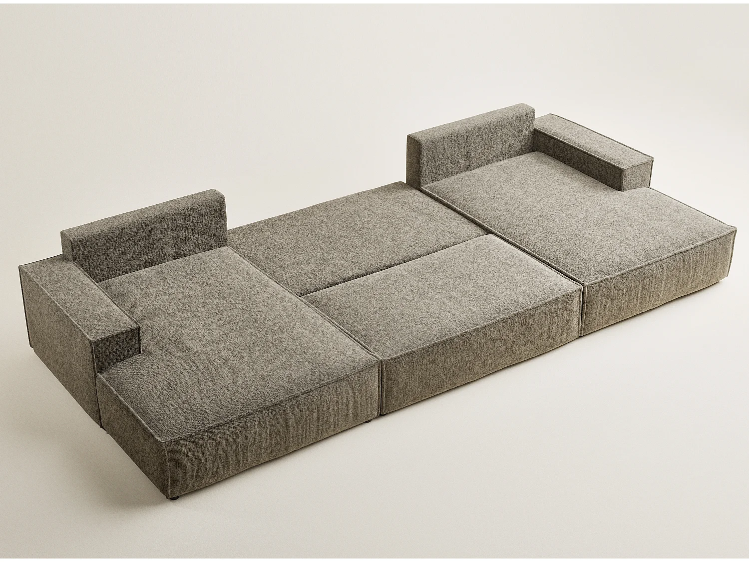 Canapé d'angle panoramique avec fonction lit en tissu chenille brun KYOTO