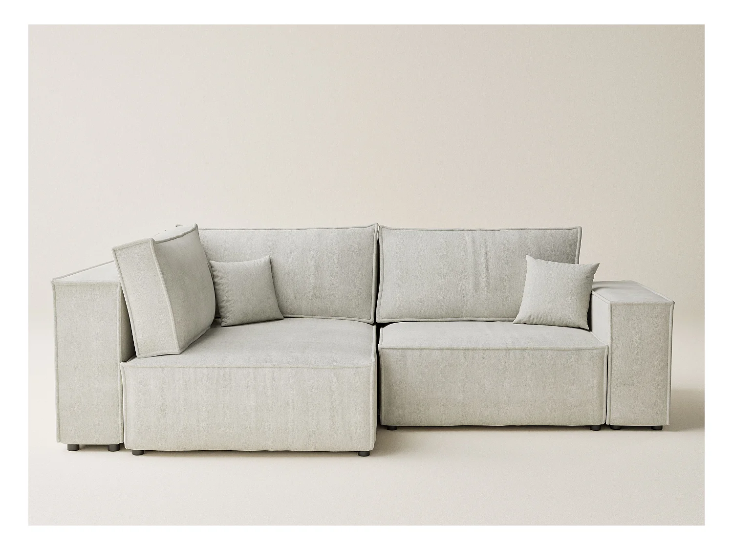 Canapé d'angle gauche avec fonction lit en tissu chenille creme TONGA