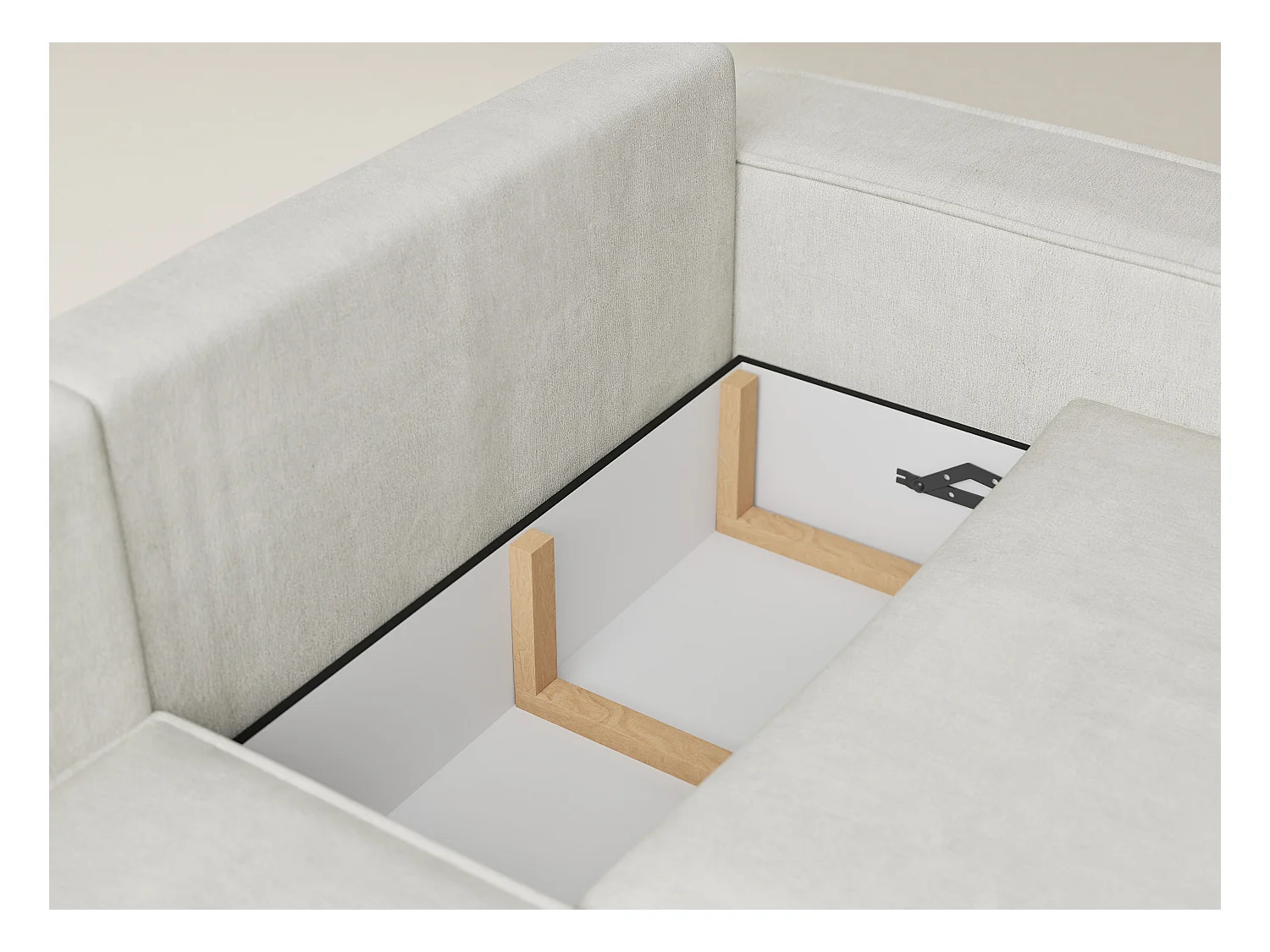 Canapé d'angle gauche avec fonction lit en tissu chenille creme TONGA