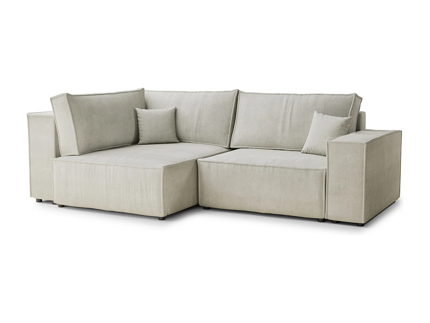 Canapé d'angle gauche avec fonction lit en tissu chenille creme TONGA