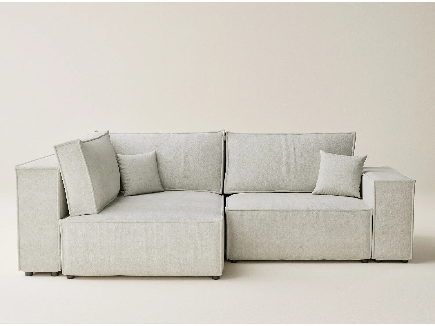 Canapé d'angle gauche avec fonction lit en tissu chenille creme TONGA