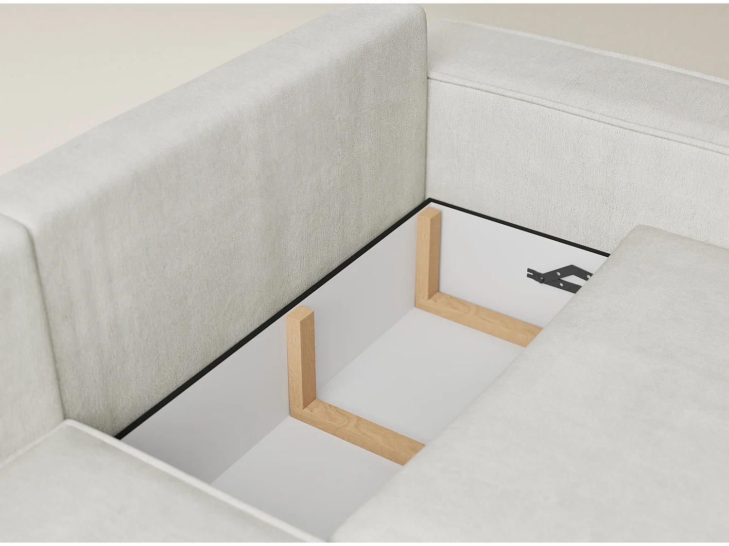 Canapé d'angle gauche avec fonction lit en tissu chenille creme TONGA