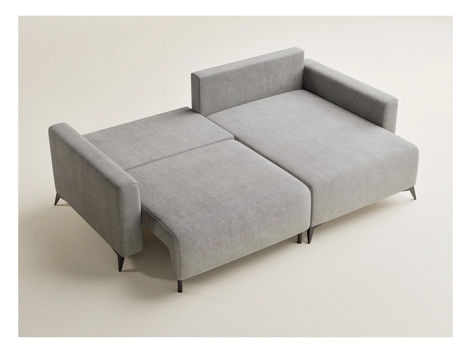 Canapé d'angle droit avec fonction lit en tissu chenille beige gris LEON