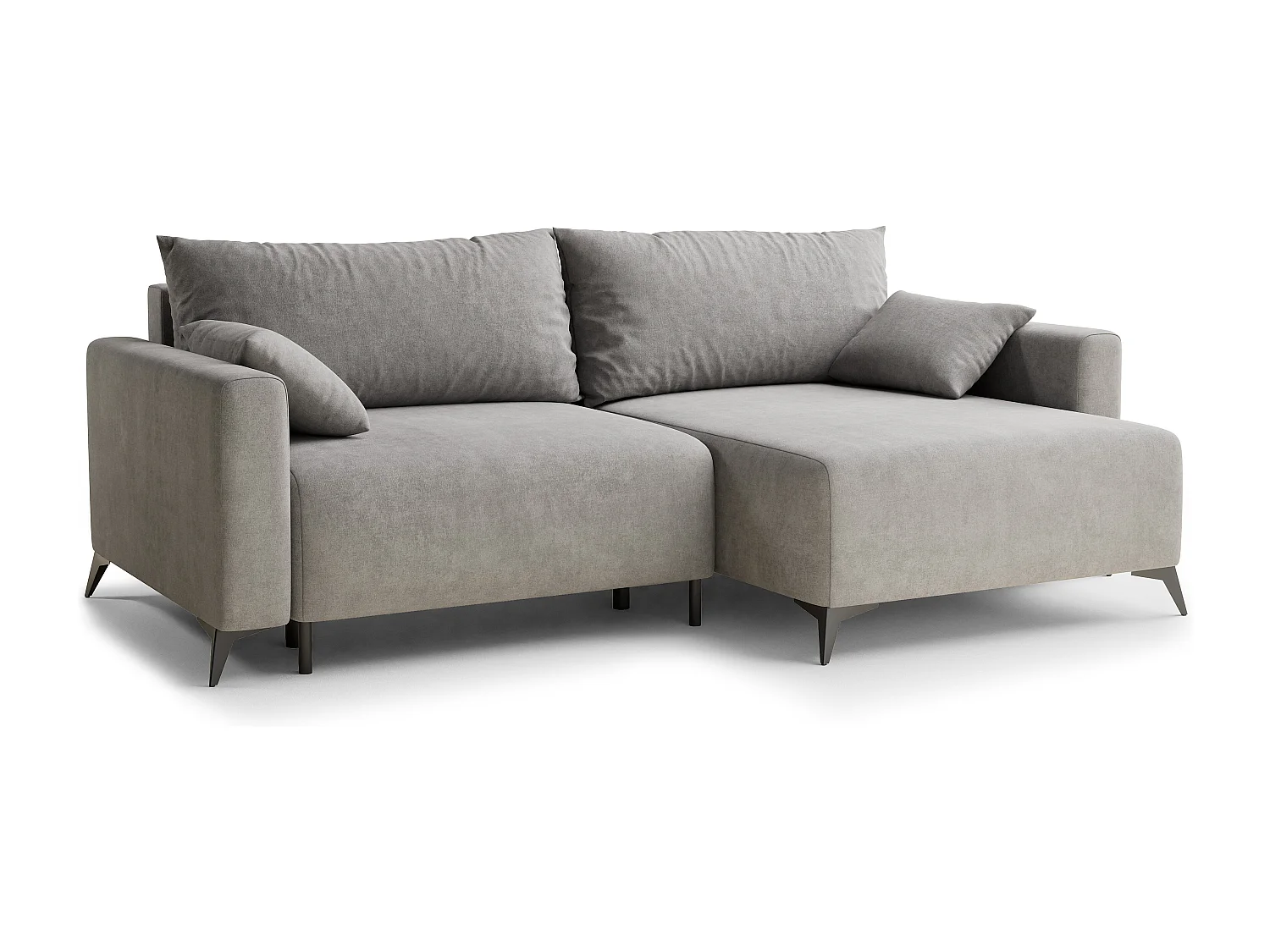 Canapé d'angle droit avec fonction lit en tissu chenille beige gris LEON